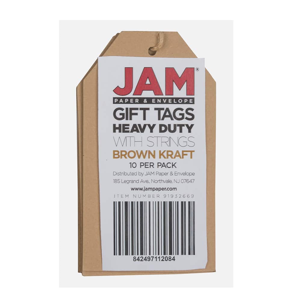 JAM Paper Brown Recycled Kraft Premium Gift Tags with Twine String, 10ct.