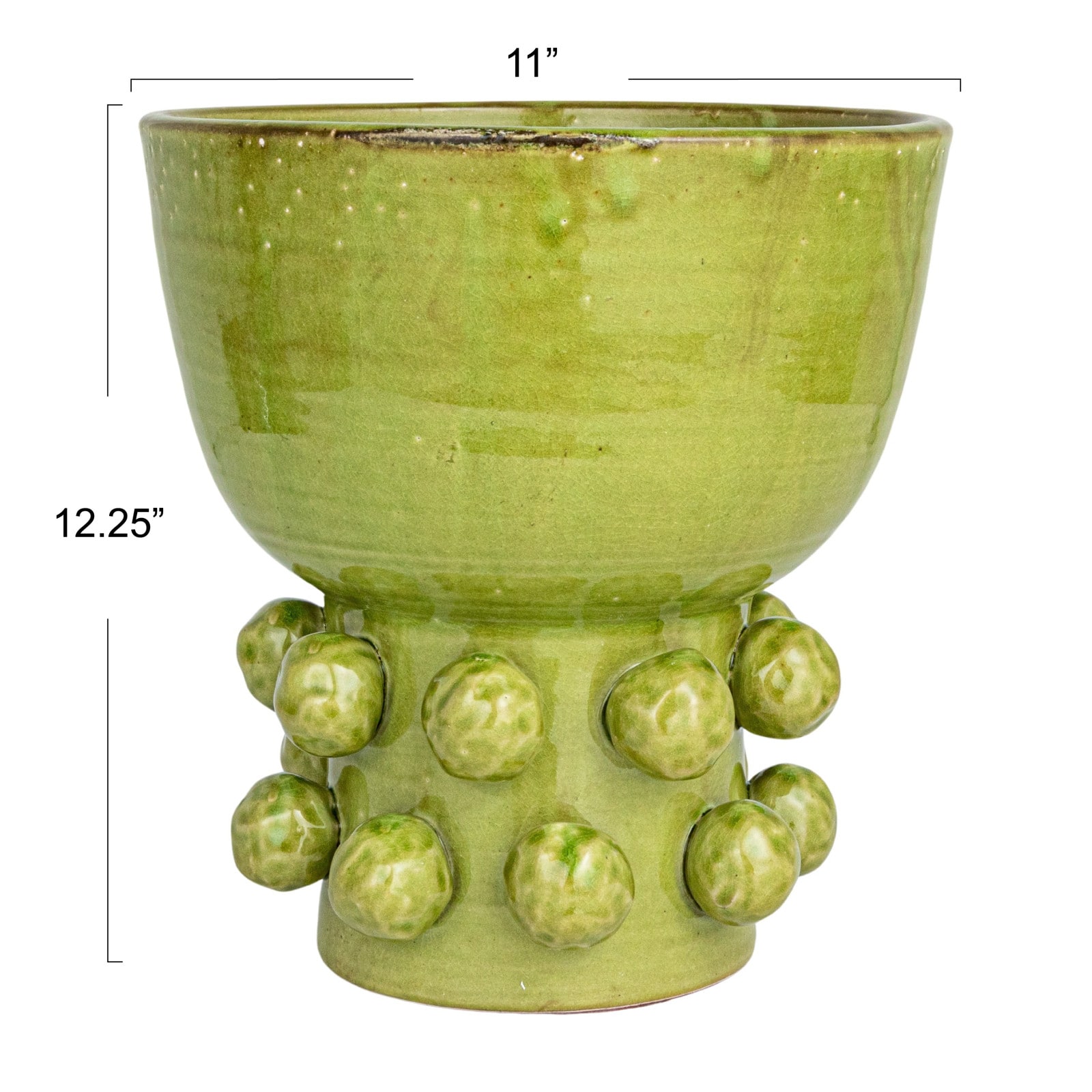 Hello Honey® 12.25" Green Round Terra-cotta Hobnail Footed Vase
