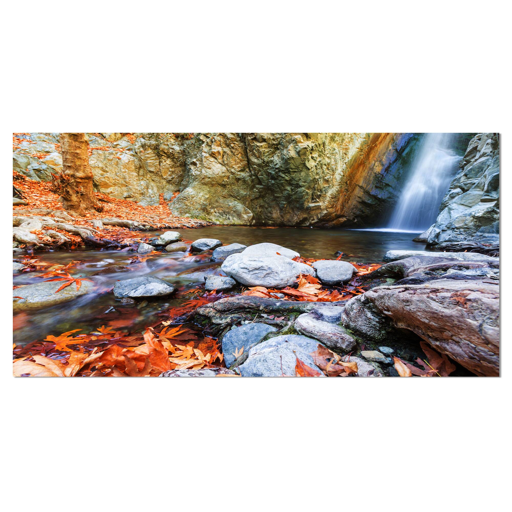 Designart - Beautiful Serenity Waterfall in Cyprus - Landscape Wall Art on Canvas