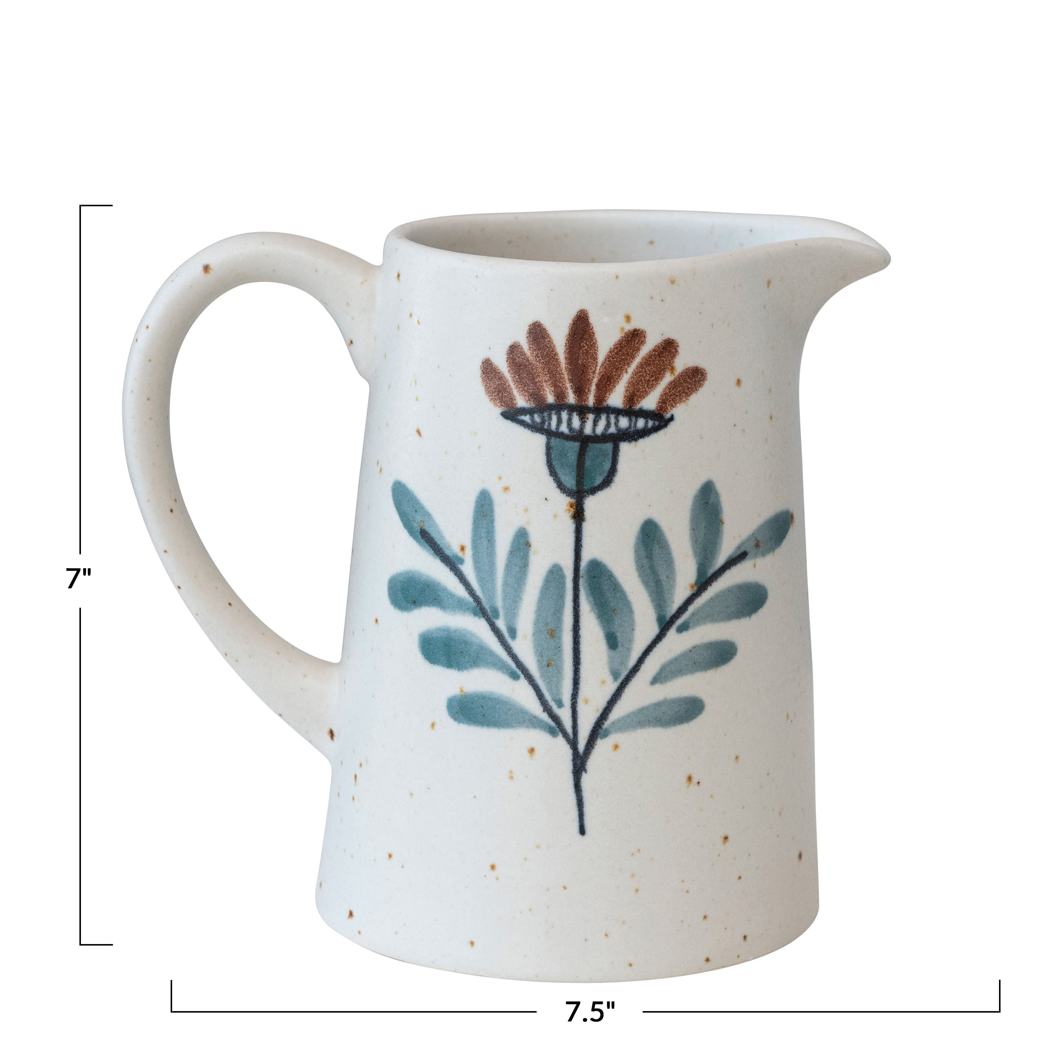 Hello Honey® 7" Multicolor Floral Design Hand Painted Stoneware Pitcher