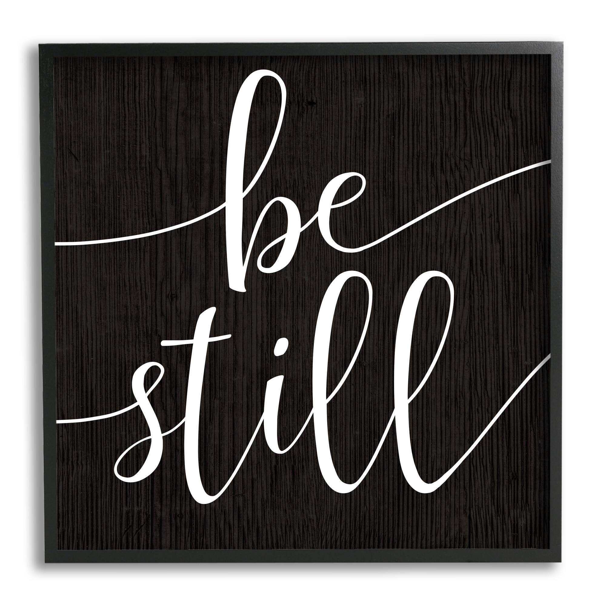 Stupell Industries Be Still Family Phrase Minimal Calligraphy Black Framed Wall Art