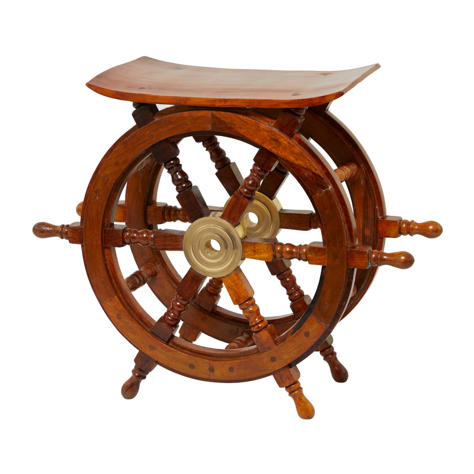 20" Brown Brass Nautical Accent Table