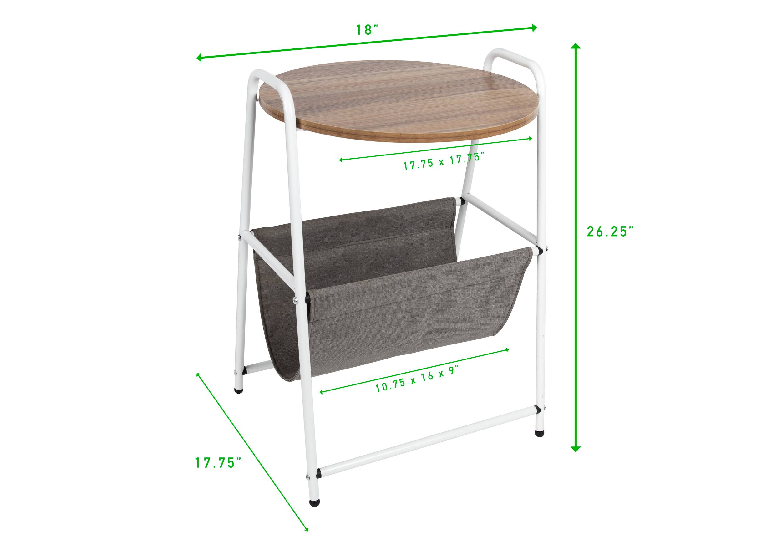 Mind Reader Round Side Table with Fabric Storage Pocket