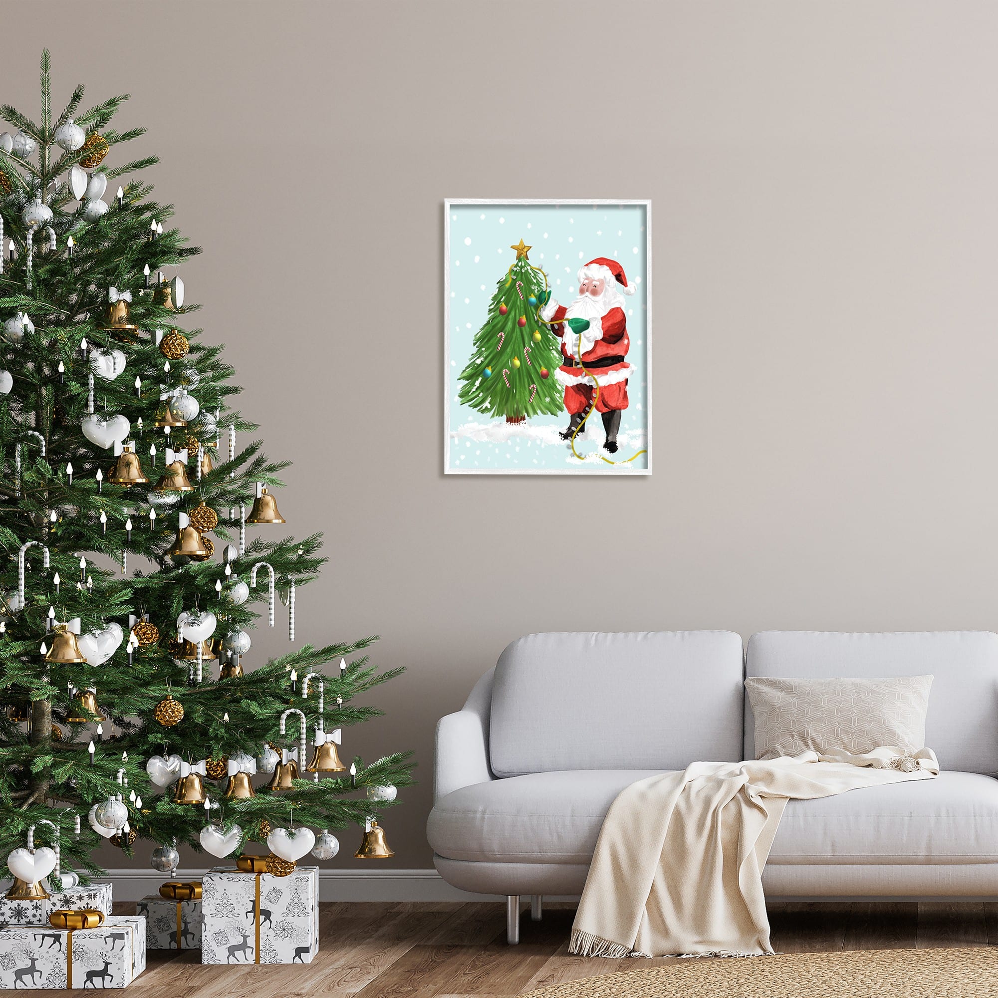 Stupell Industries Snowy Santa Claus Tree Scenery Framed Giclee Art