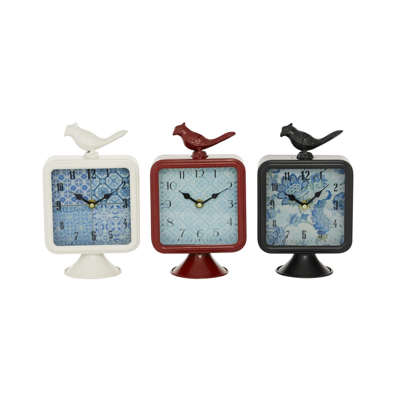 6&#x22; Multicolored Vintage Metal Bird Clock Set