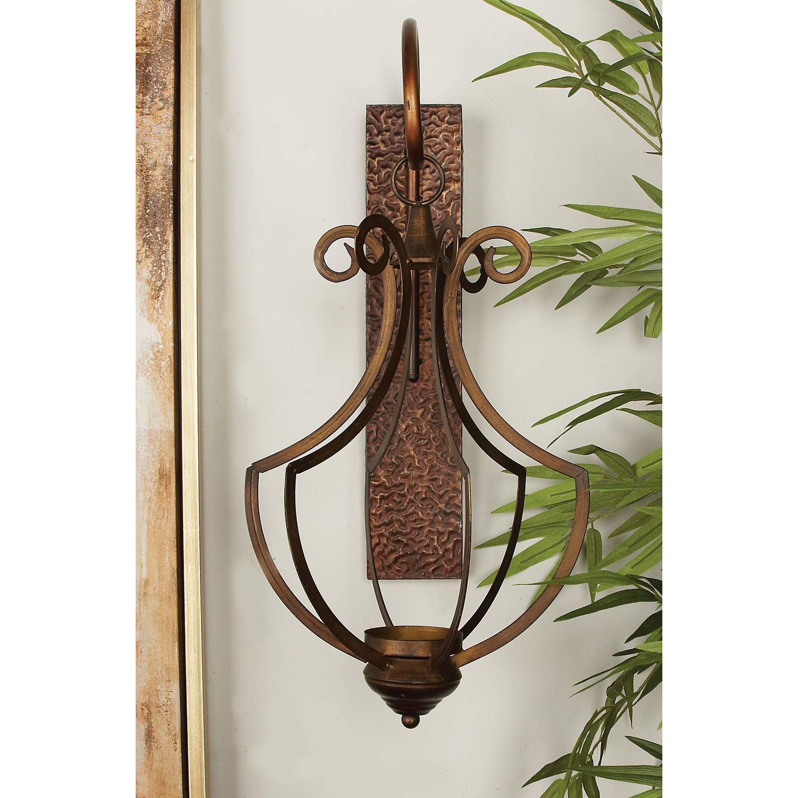 Bronze Iron Rustic Candle Wall Sconce, 25" x 13" x 12"