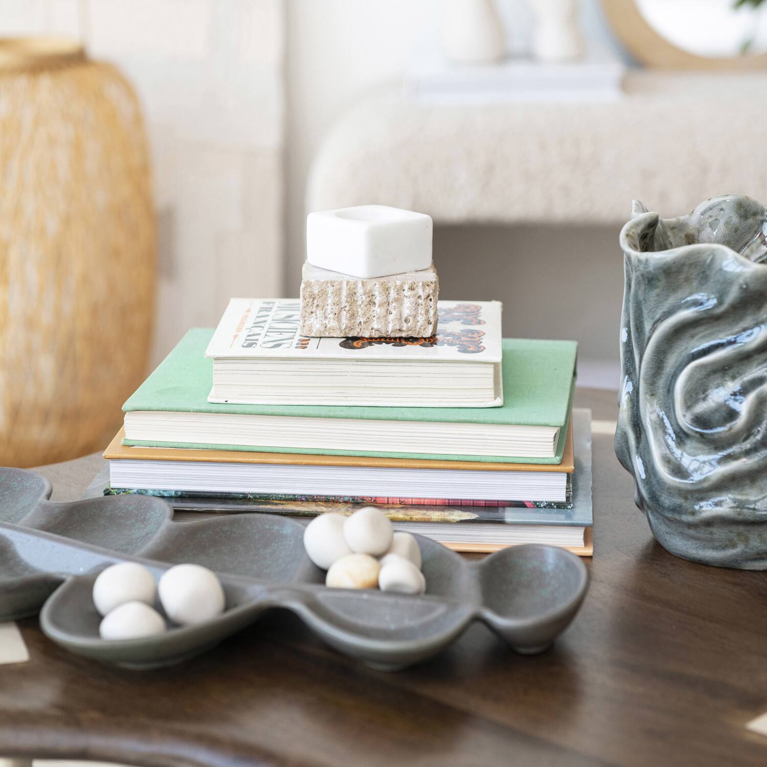 Hello Honey® 20.5" Matte Brown Stoneware Abstract Leaf Shaped Plate