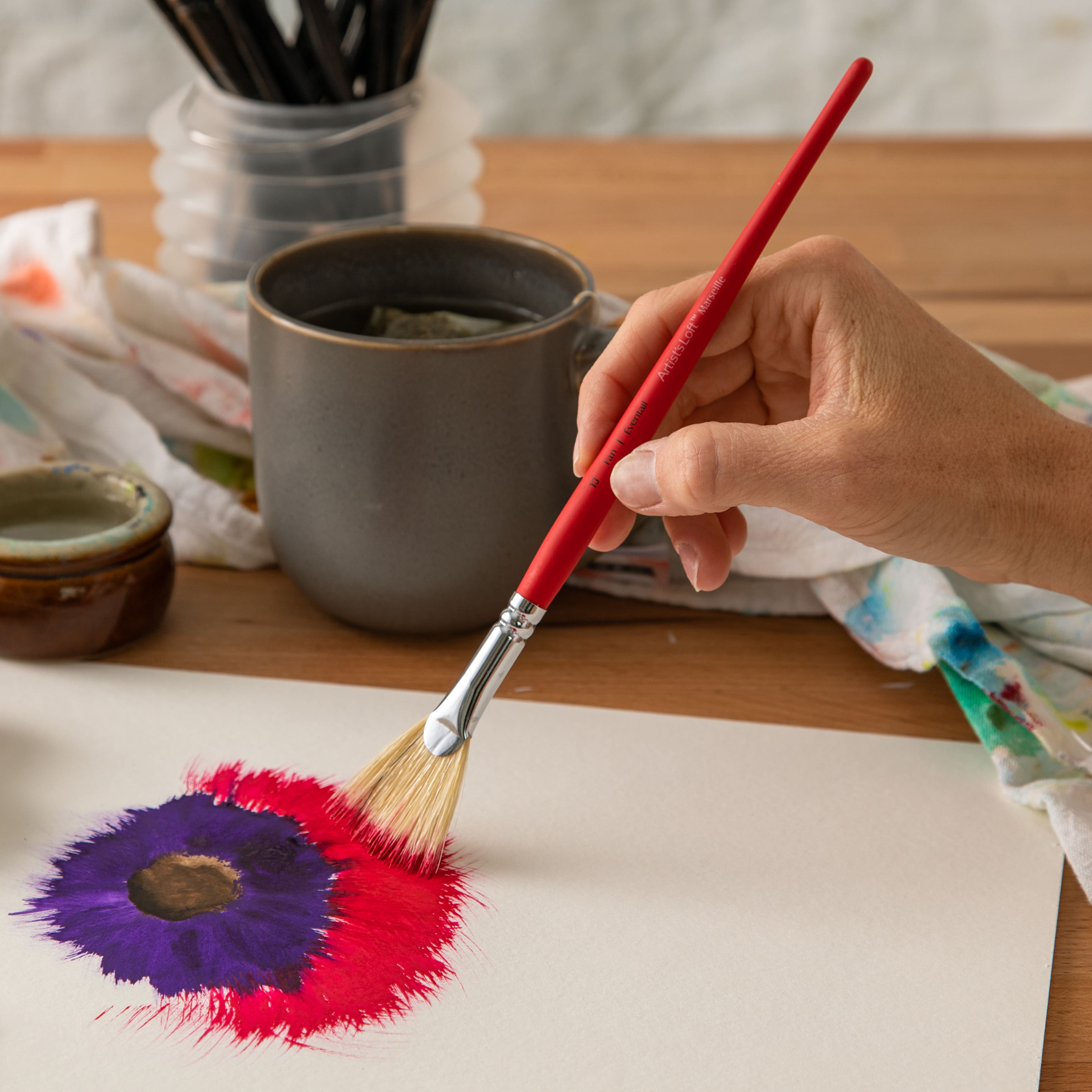 12 Pack: Marseille Natural Bristle Short Handle Fan Brush by Artist's Loft™