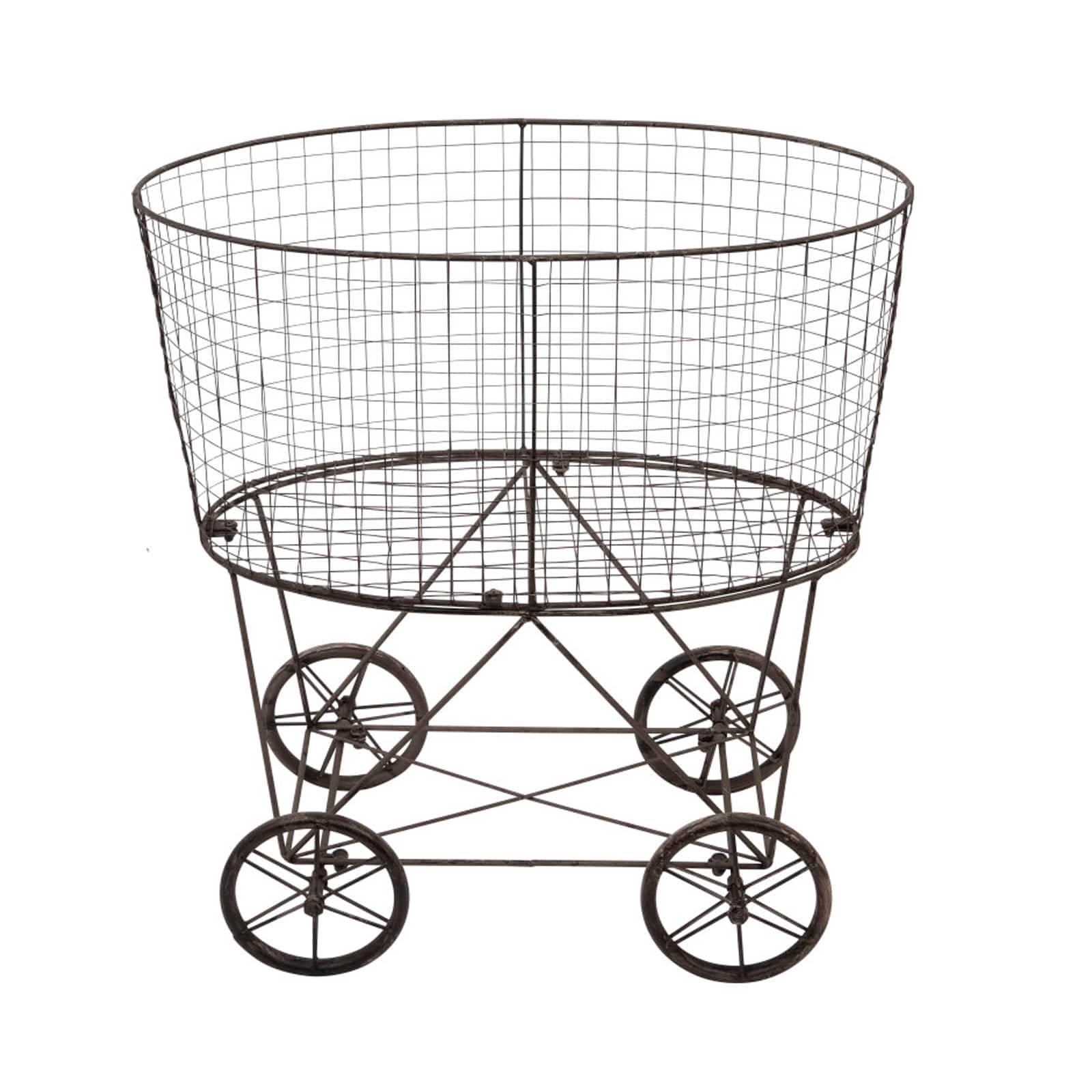 27&#x22; Vintage Reproduction Metal Laundry Basket on Wheels