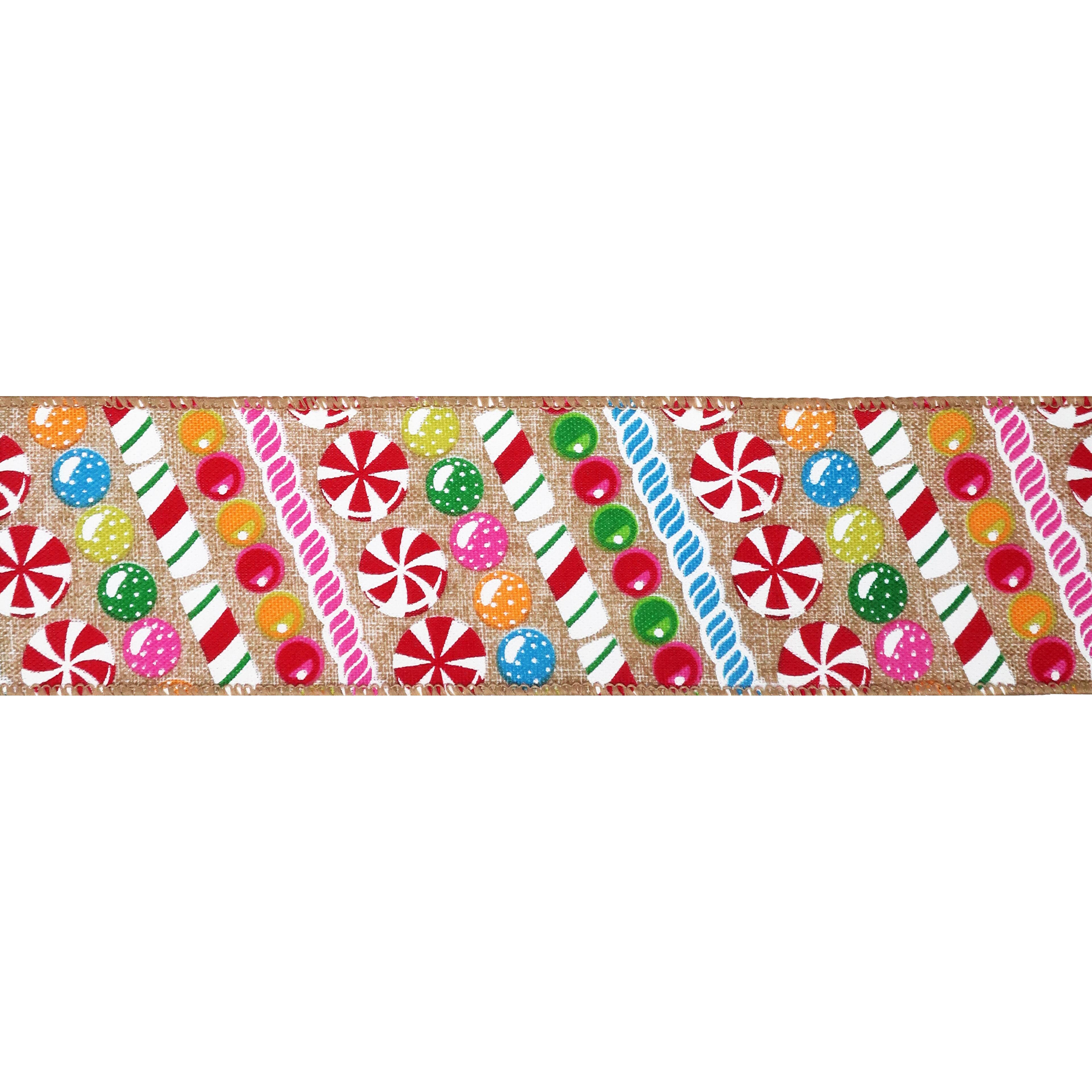 Ruban en imitation lin bonbon multicolore de 6,3&#xA0;cm x 6&#xA0;m avec fil m&#xE9;tallique de Celebrate It No&#xEB;l 