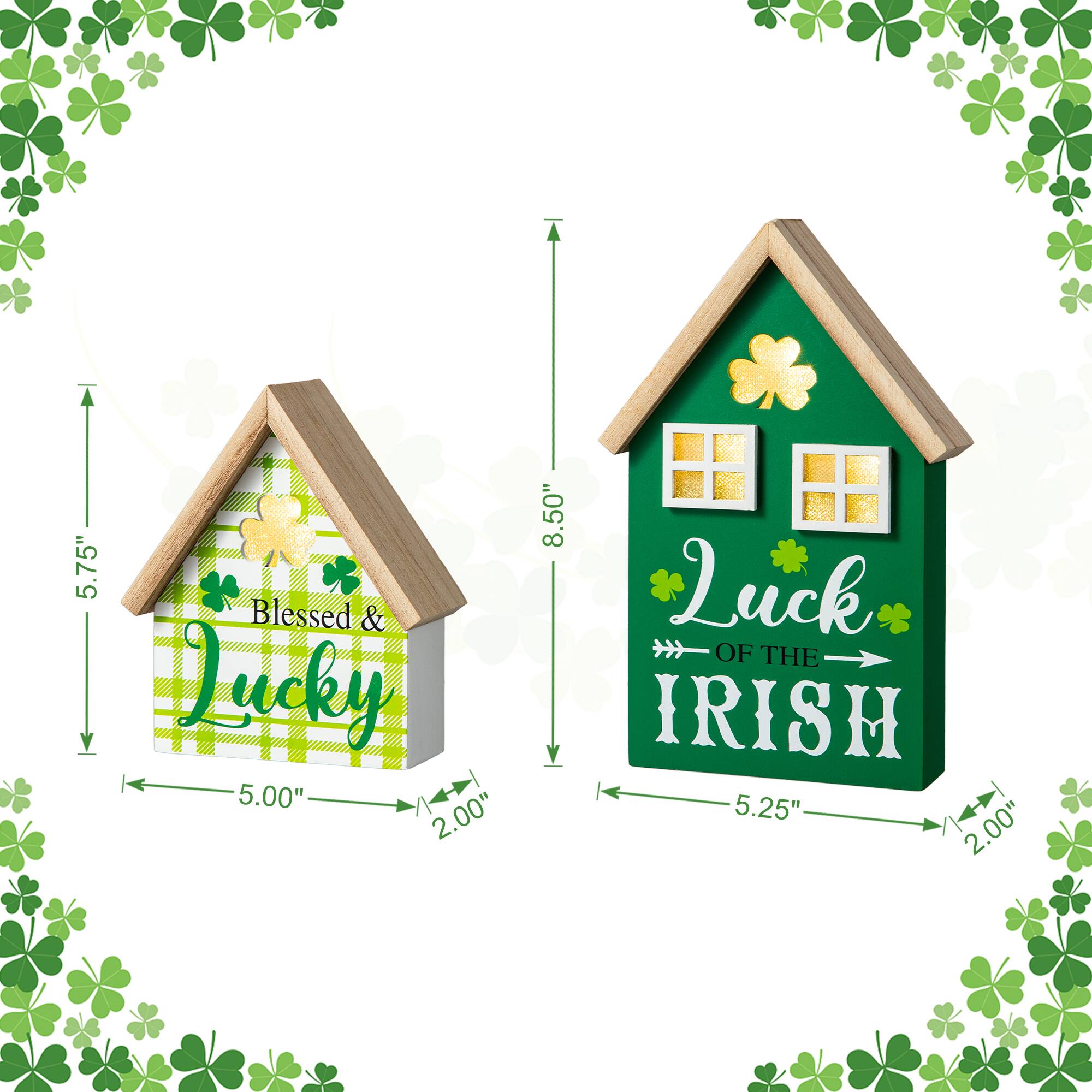 Glitzhome&#xAE; Lighted St. Patrick&#x27;s Wooden House Table D&#xE9;cor Set