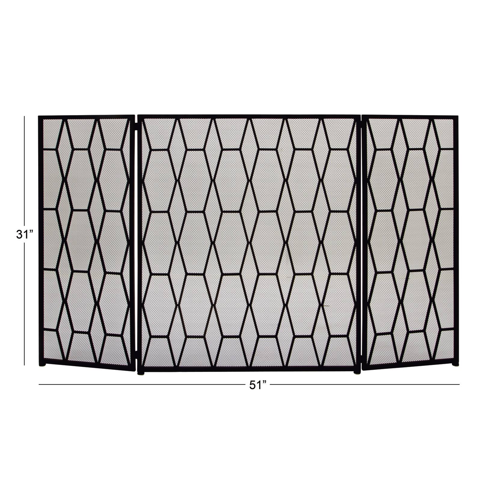Black Metal Contemporary Fireplace Screen, 31&#x22; x 51&#x22; x 1&#x22;
