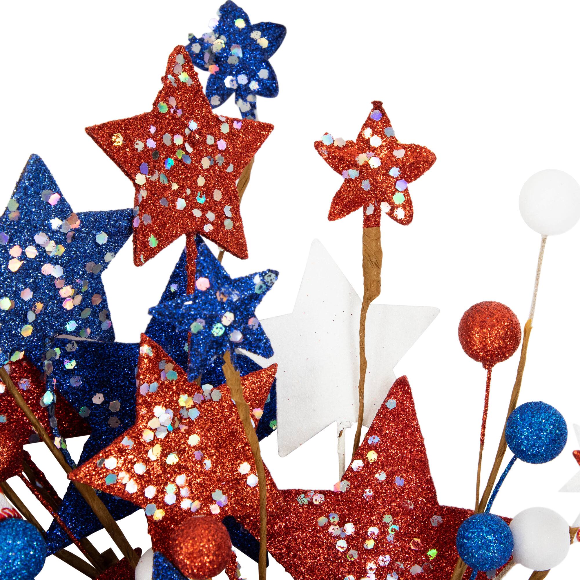 24&#x22; Stars &#x26; Stripes Glittered Patriotic Artificial Twig Wreath