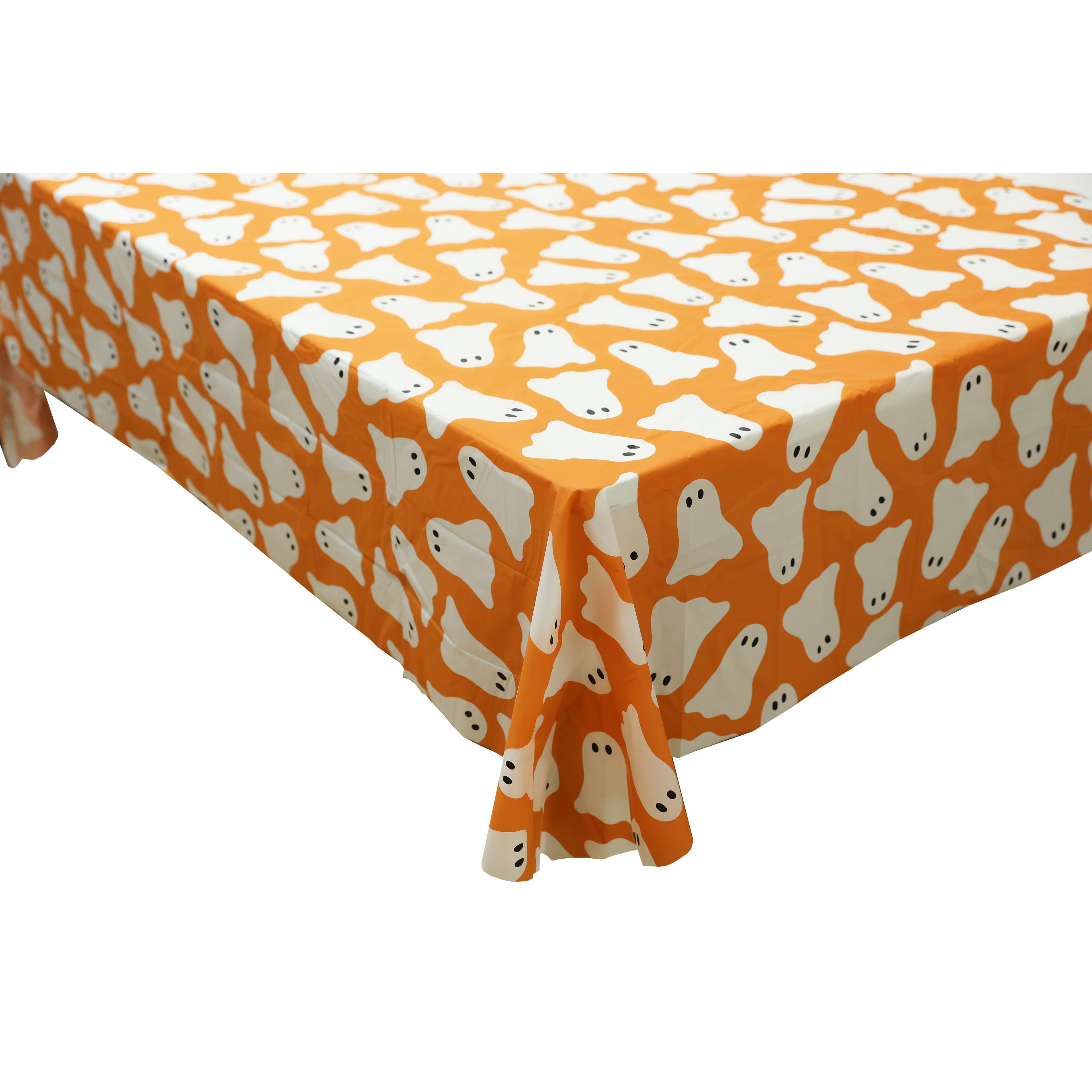 54&#x22; x 108&#x22; Orange Ghosts Table Cover by Celebrate It&#x2122;