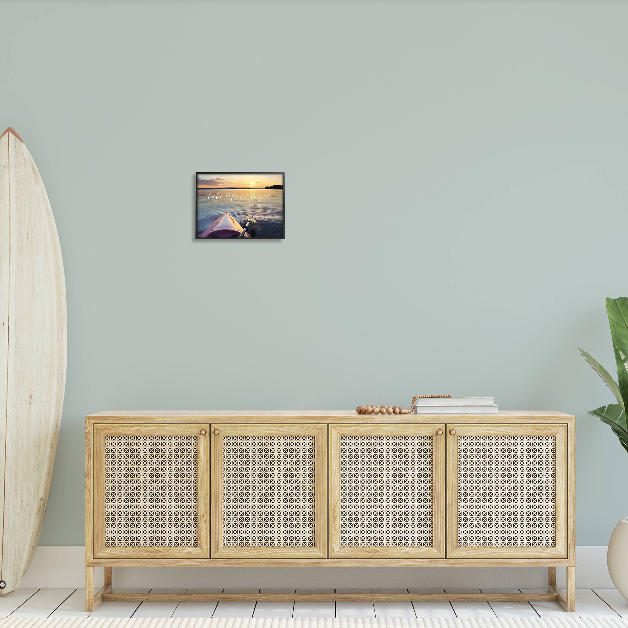 Stupell Industries Lake Life Is Simple Phrase Kayak Boat Sunrise Framed Wall Art