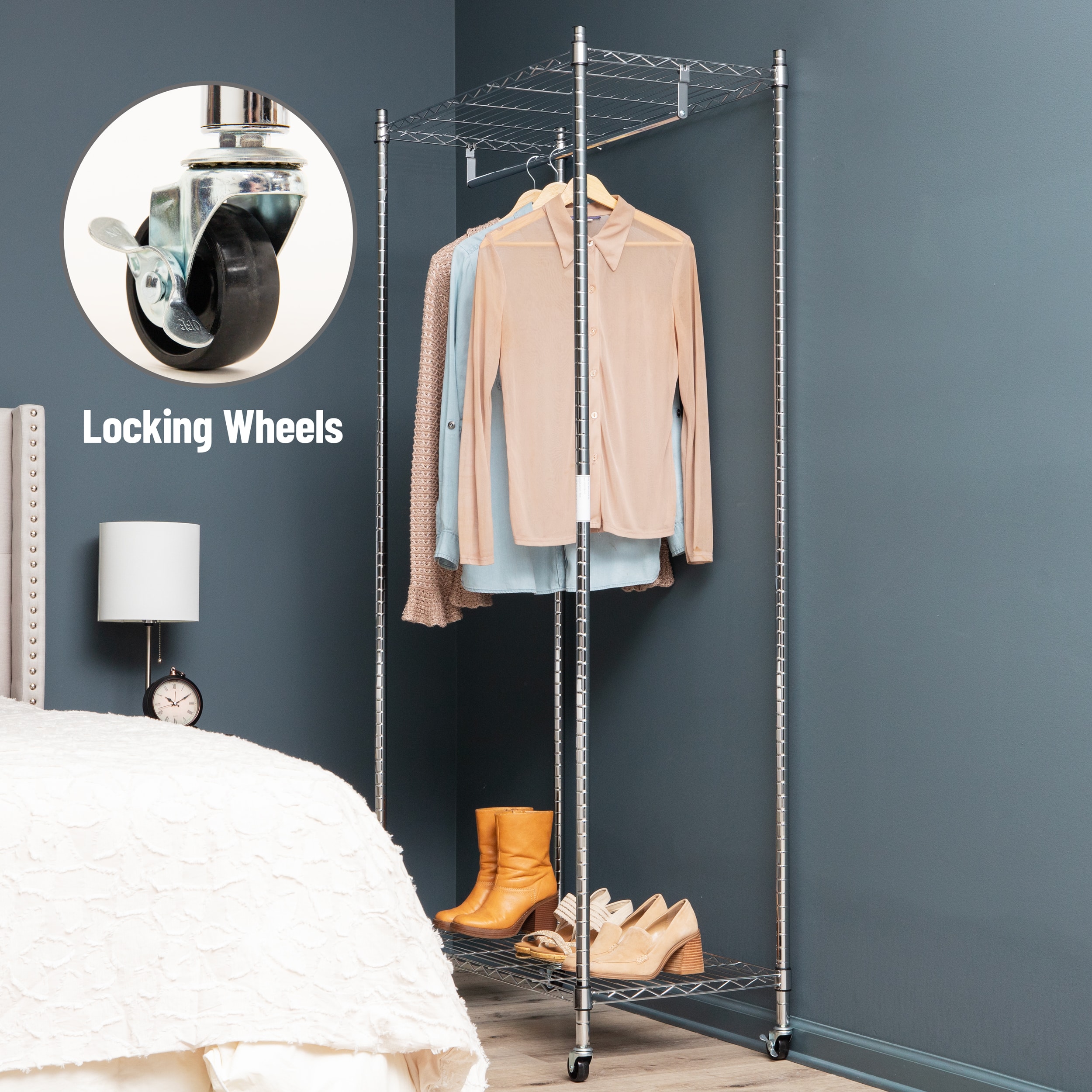 Mind Reader Heavy Duty Rolling Garment Rack with Adjustable Bar, Chrome