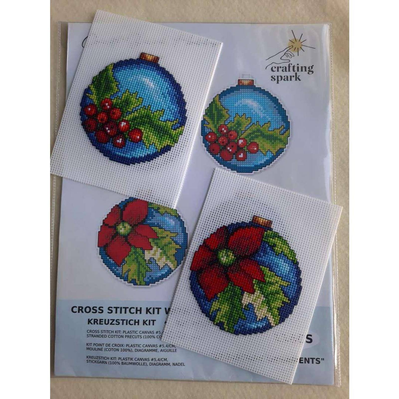 Crafting Spark Christmas Ornaments Plastic Canvas Counted Cross Stitch Kit