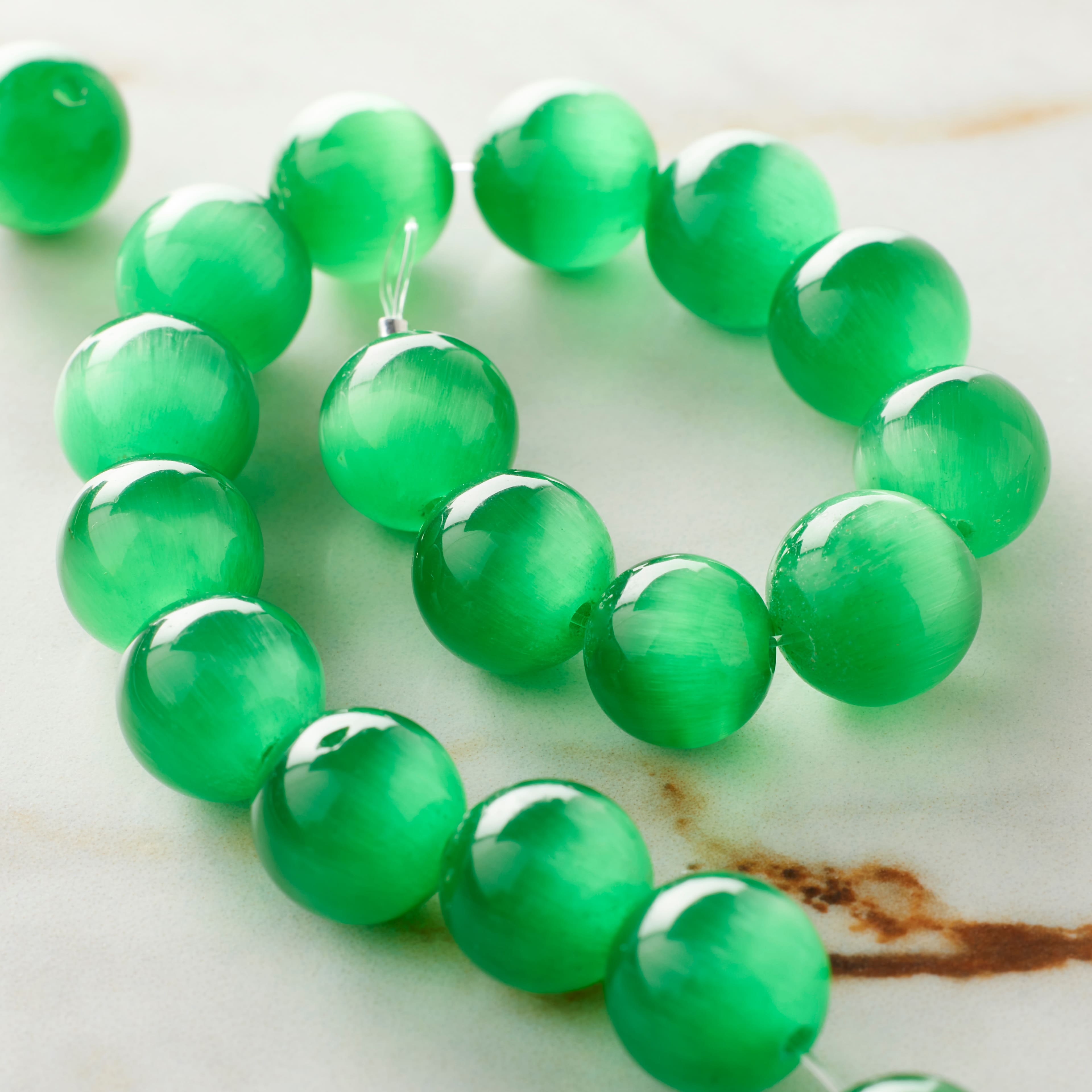 Emerald Green Cat Eye Glass Round Beads, 10mm by Bead Landing™