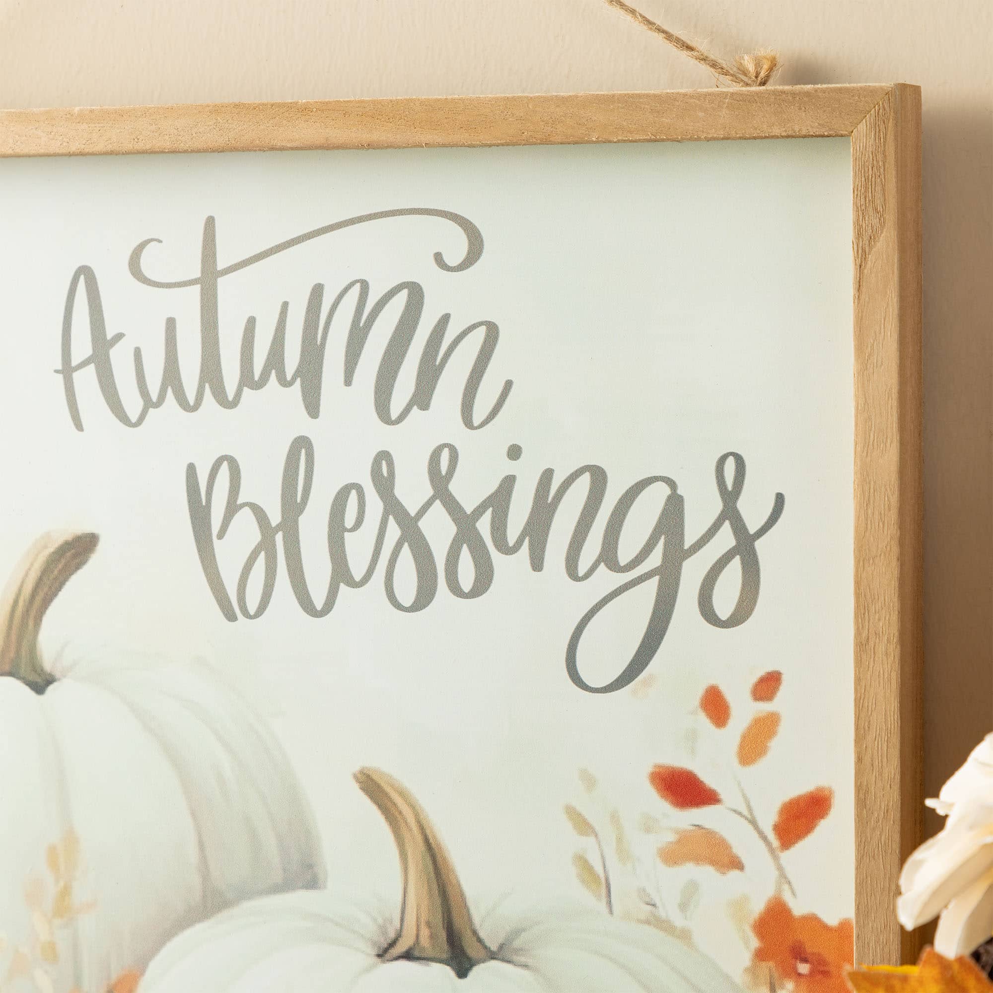 Glitzhome&#xAE; 15.75&#x22; Fall Wooden Ivory Pumpkin Wall Art