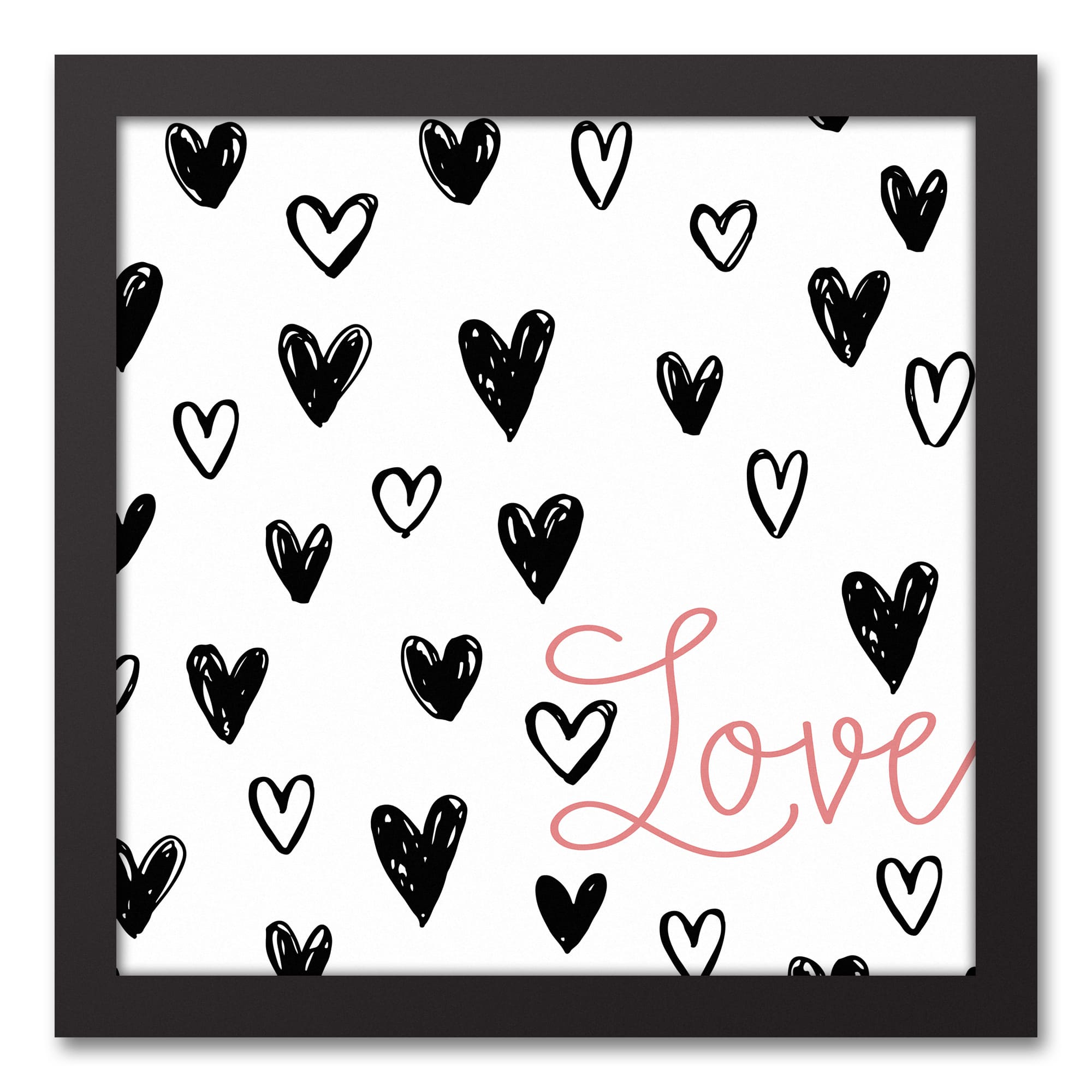 Simple Heart Pattern Love Black Framed Canvas Wall Art