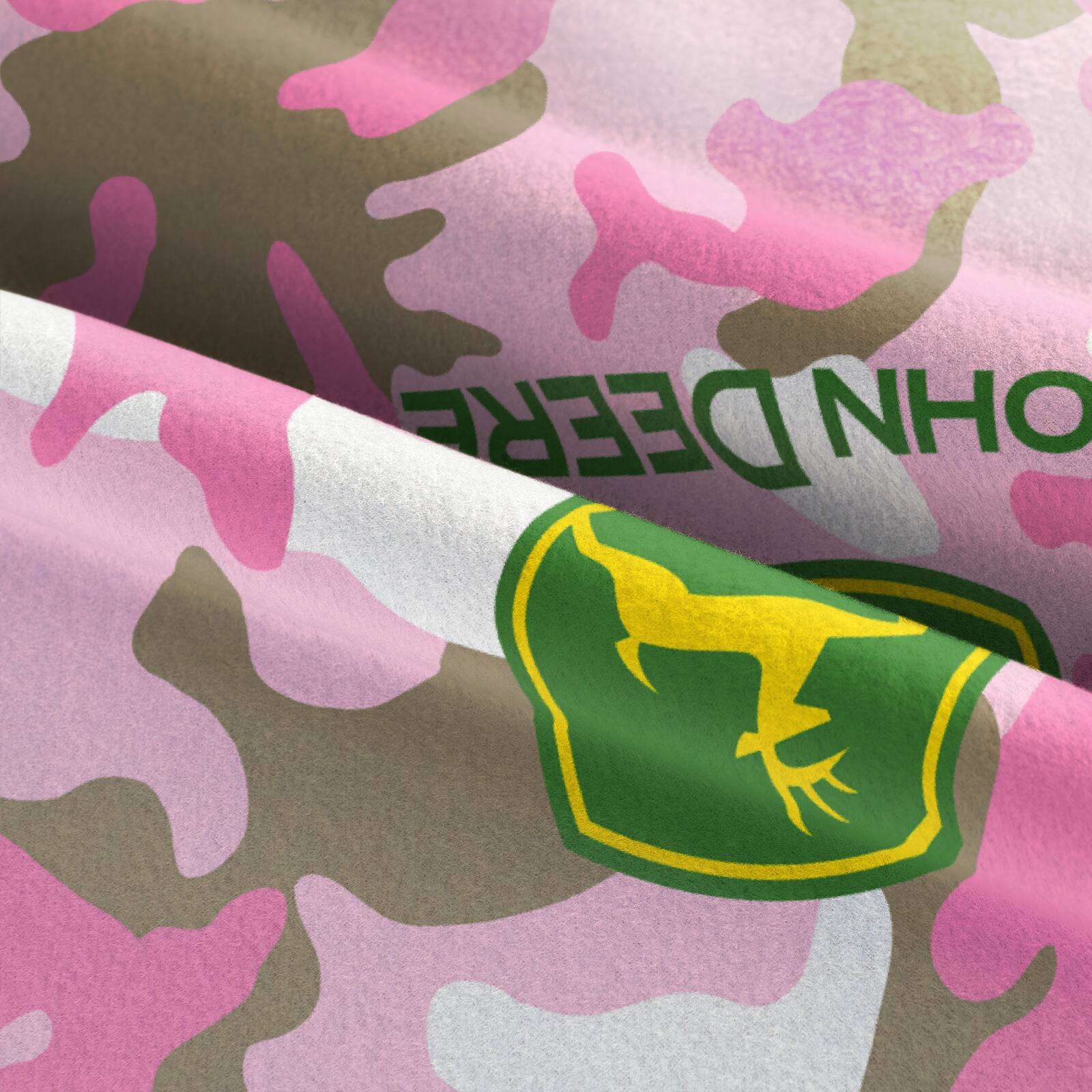 Springs Creative John Deere Logo on Pink Camo Fleece
