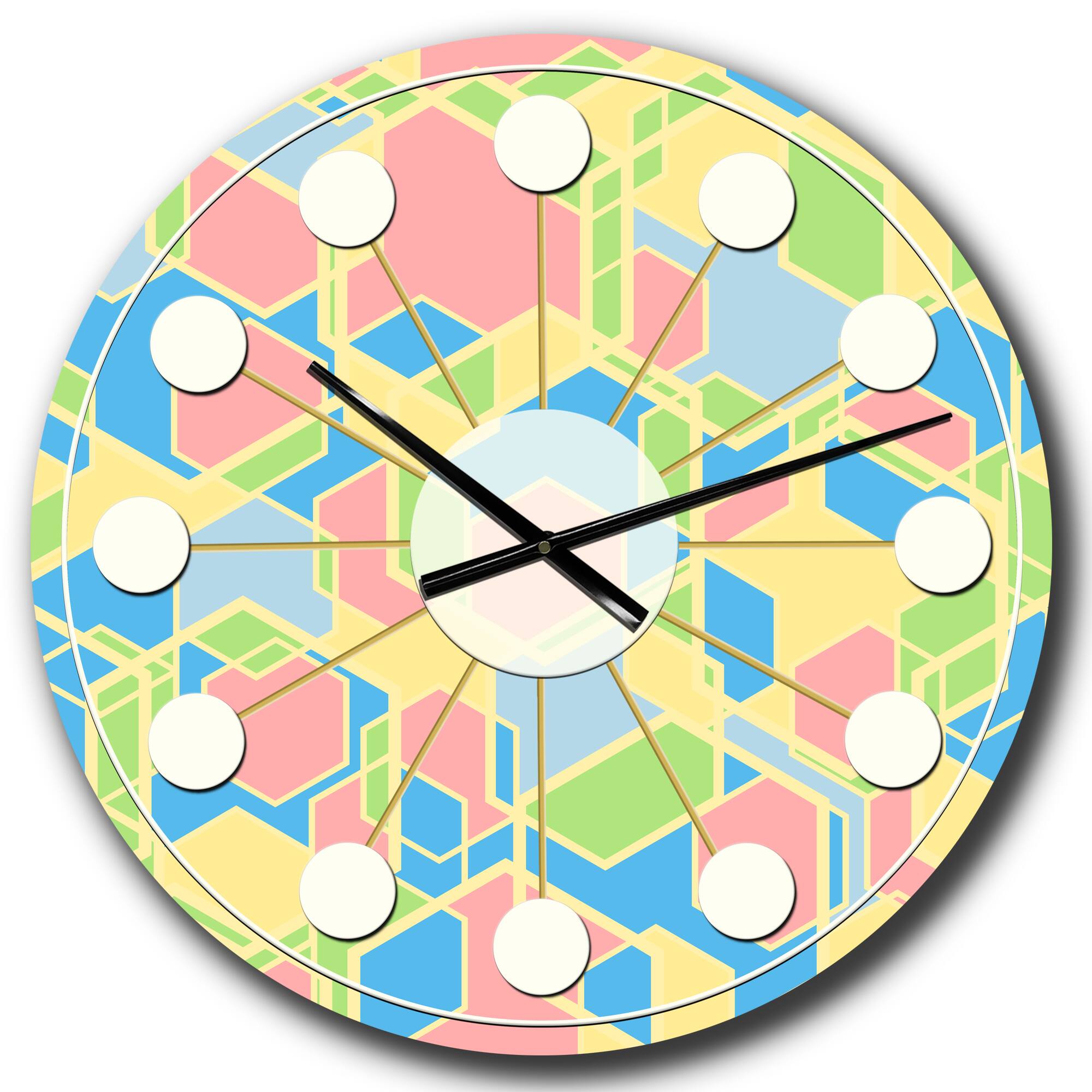 Designart Geometrical Pastel Abstract II Mid-Century Modern Wall Clock