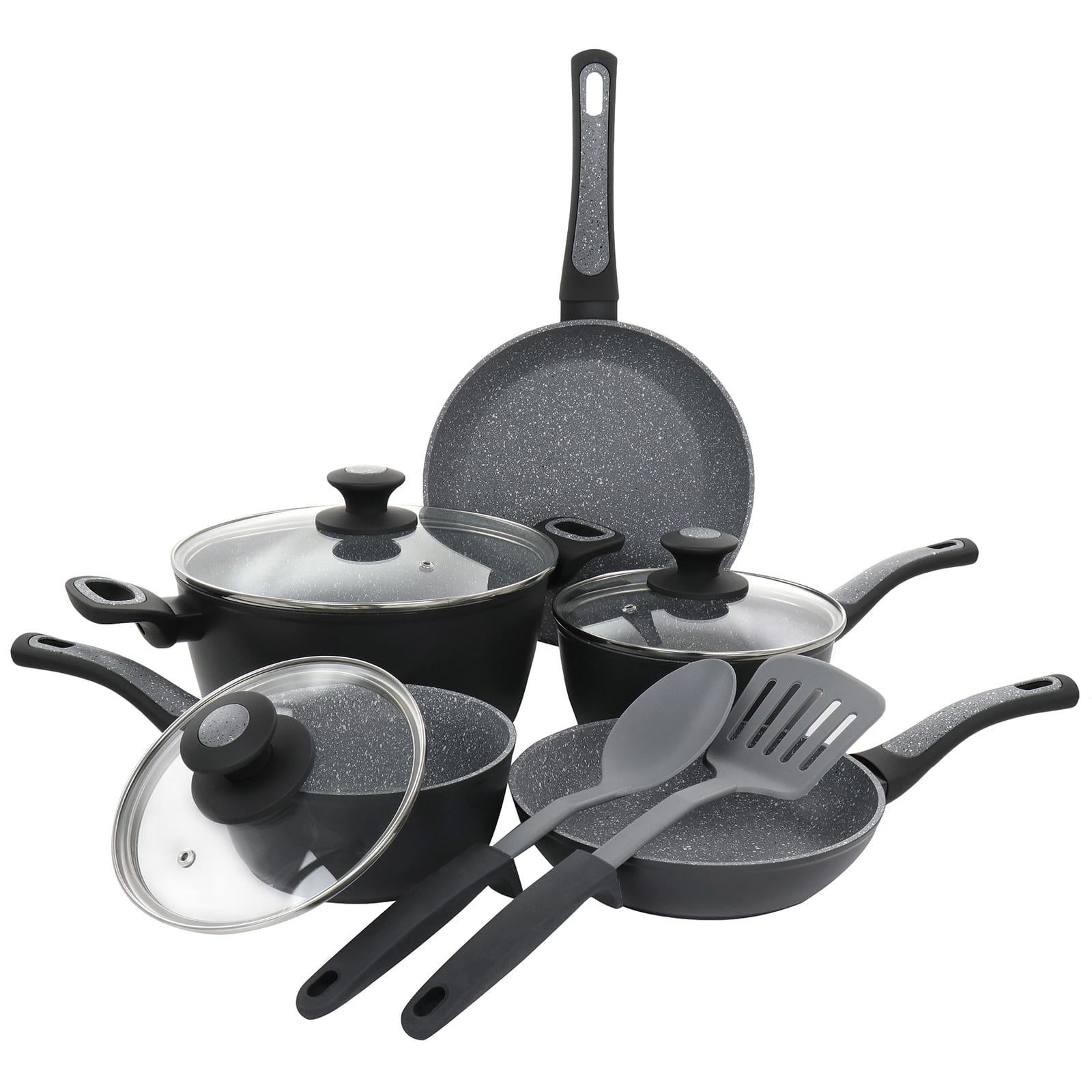 Oster 10-Piece Black and Gray Speckle Nonstick Aluminum Cookware Set