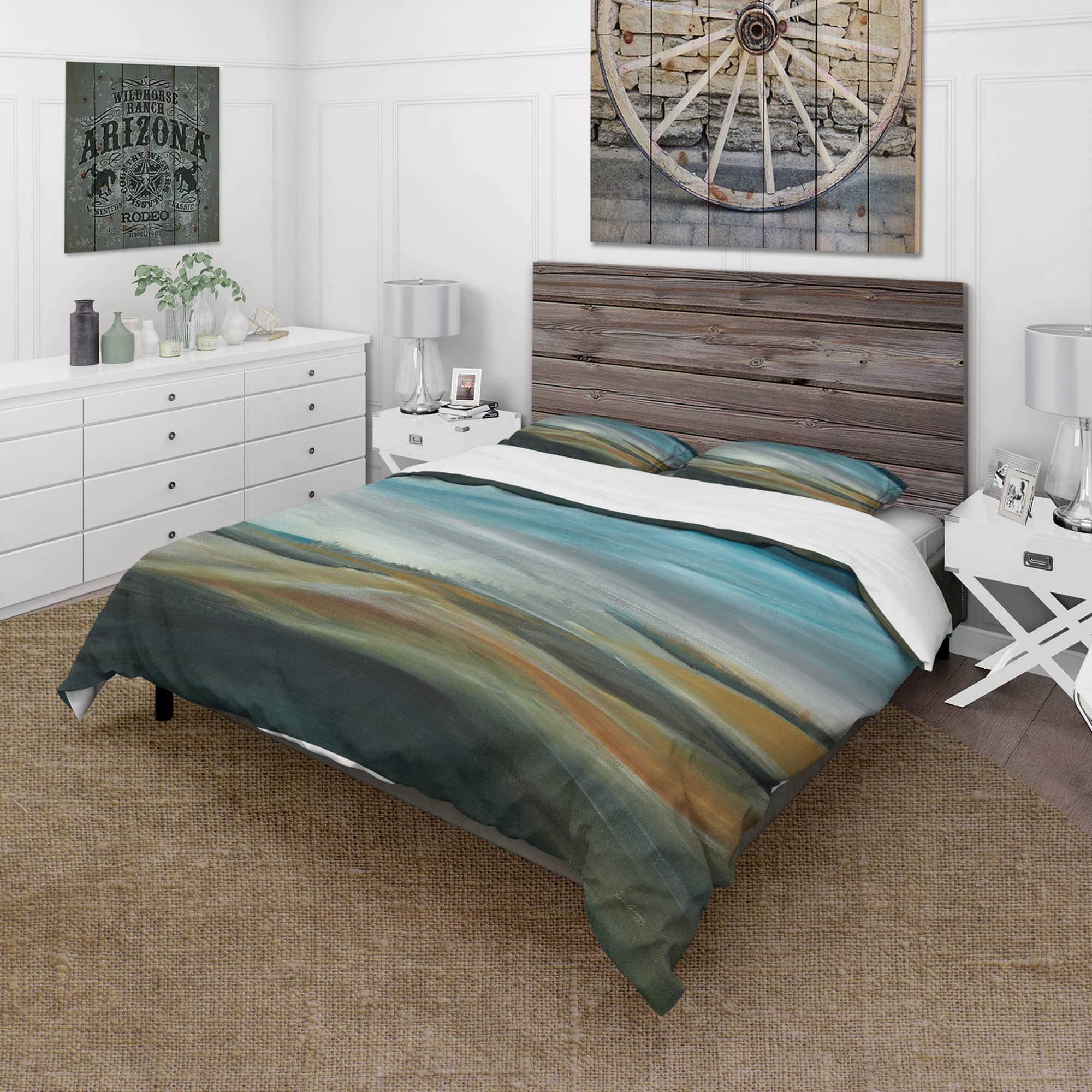 Designart &#x27;Watercolor Desert Storm Abstract Blue&#x27; Farmhouse Bedding Set - Duvet Cover &#x26; Shams