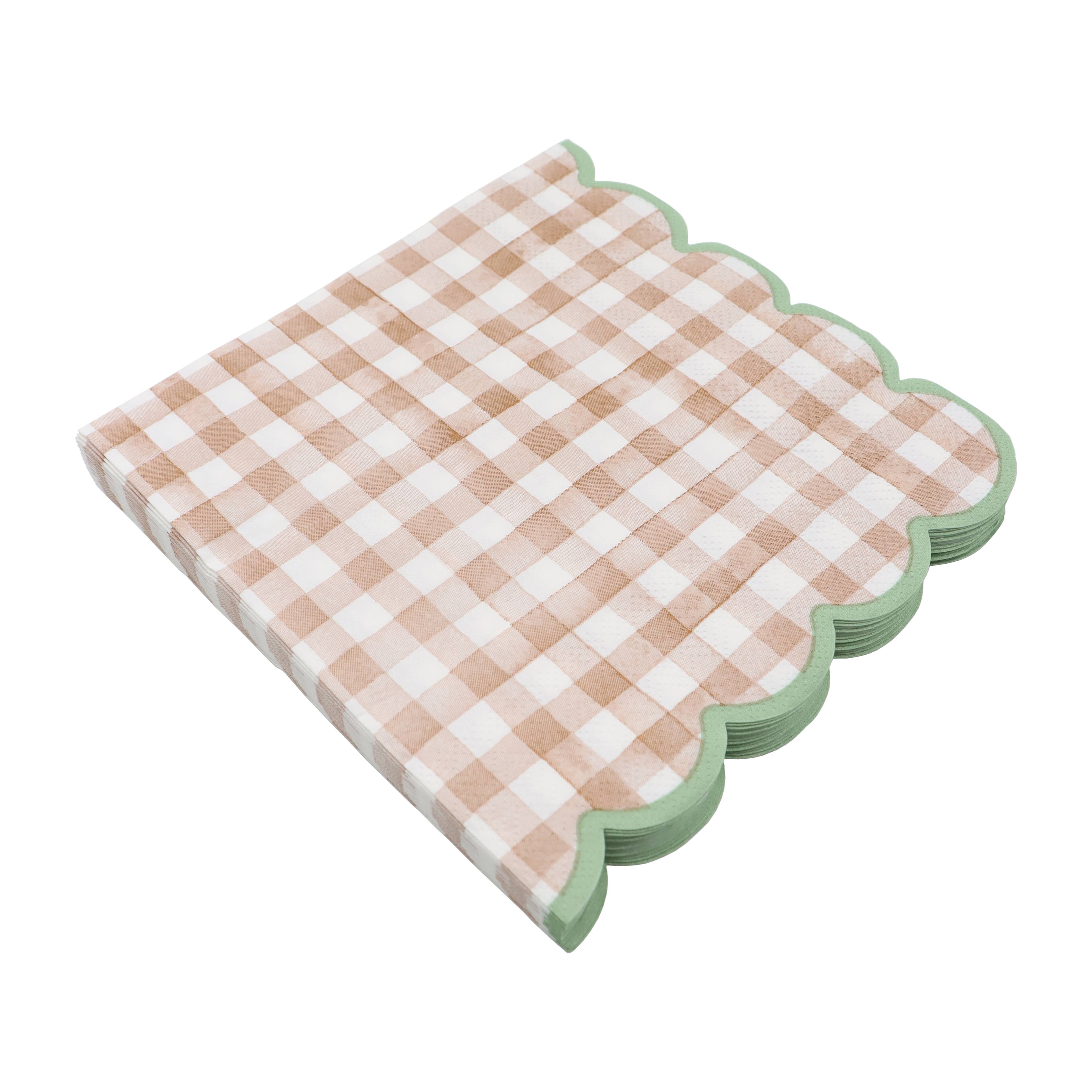 12 Packs: 20 ct. (240 total) Brown Gingham Scalloped Lunch Napkins by Celebrate It™