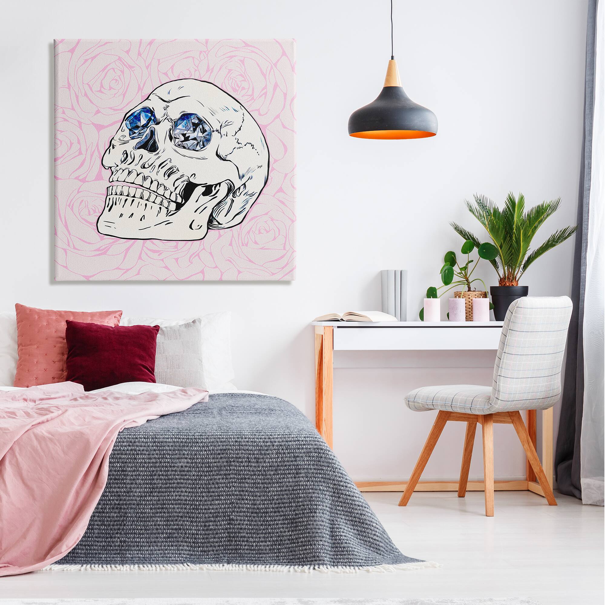 Stupell Industries Pink Roses Crystal Eyes Skull Canvas Wall Art