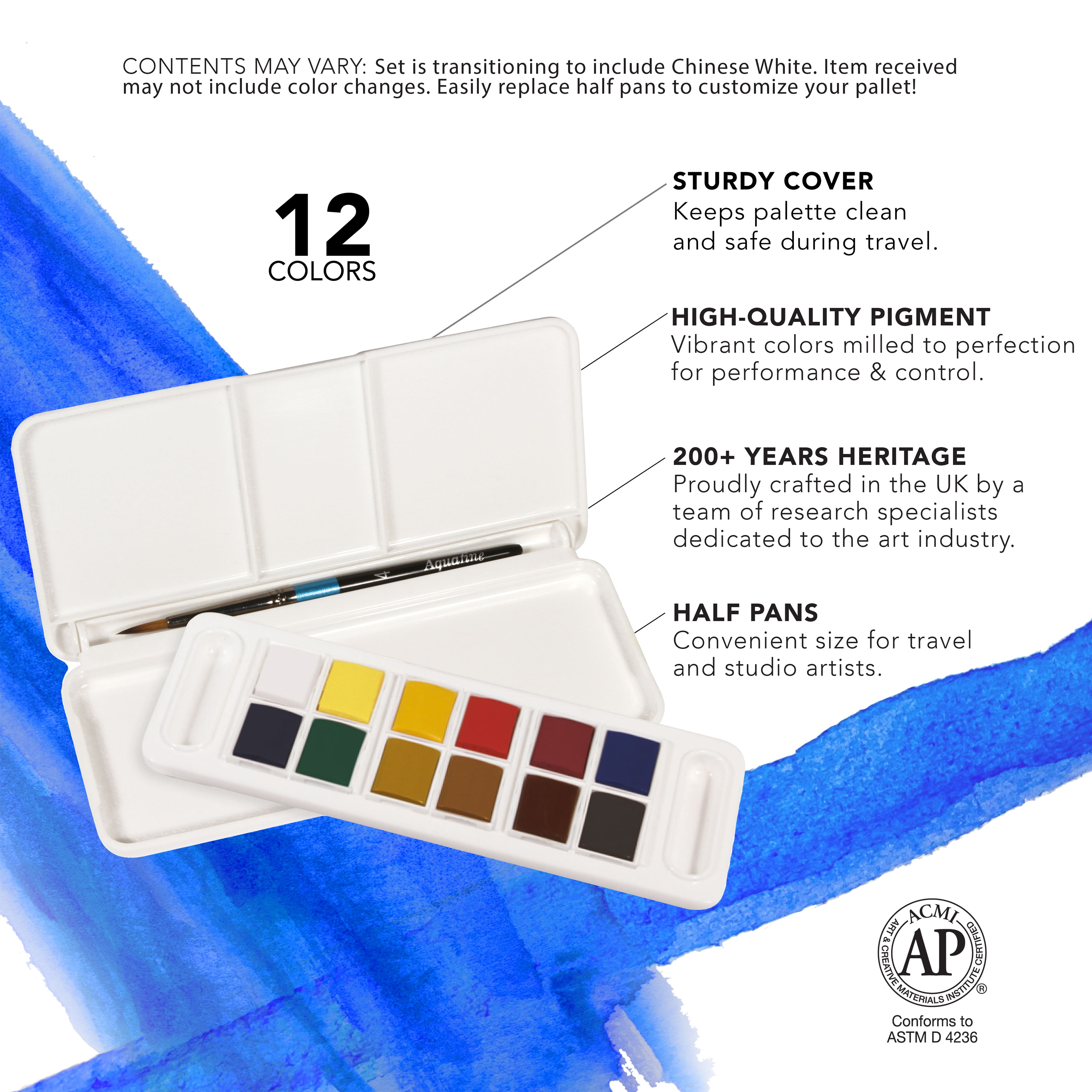 Daler-Rowney® Aquafine 12 Colour Watercolour Paint Travel Set