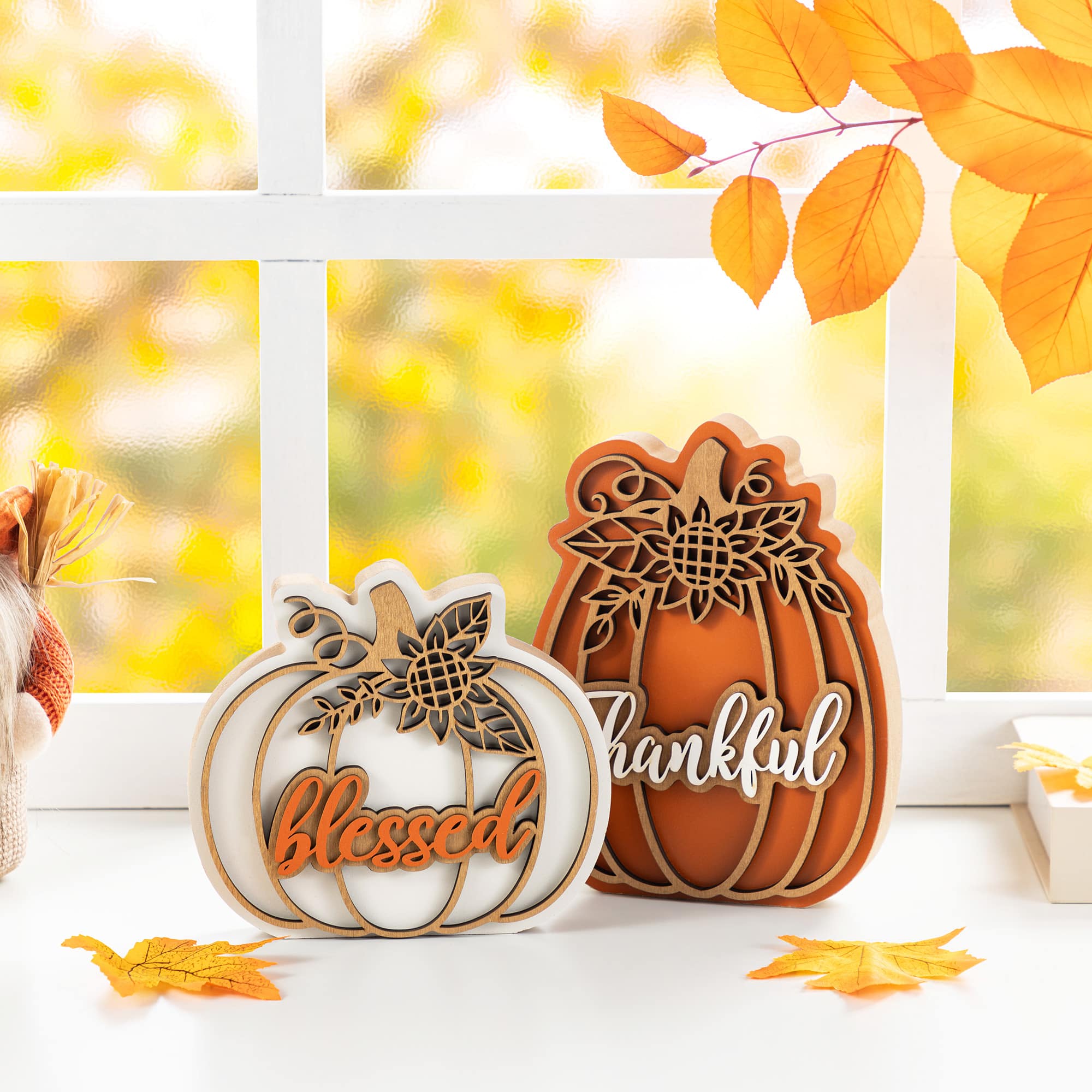 Glitzhome&#xAE; 8&#x22;H Thanksgiving Wooden Pumpkin Table Decor Set