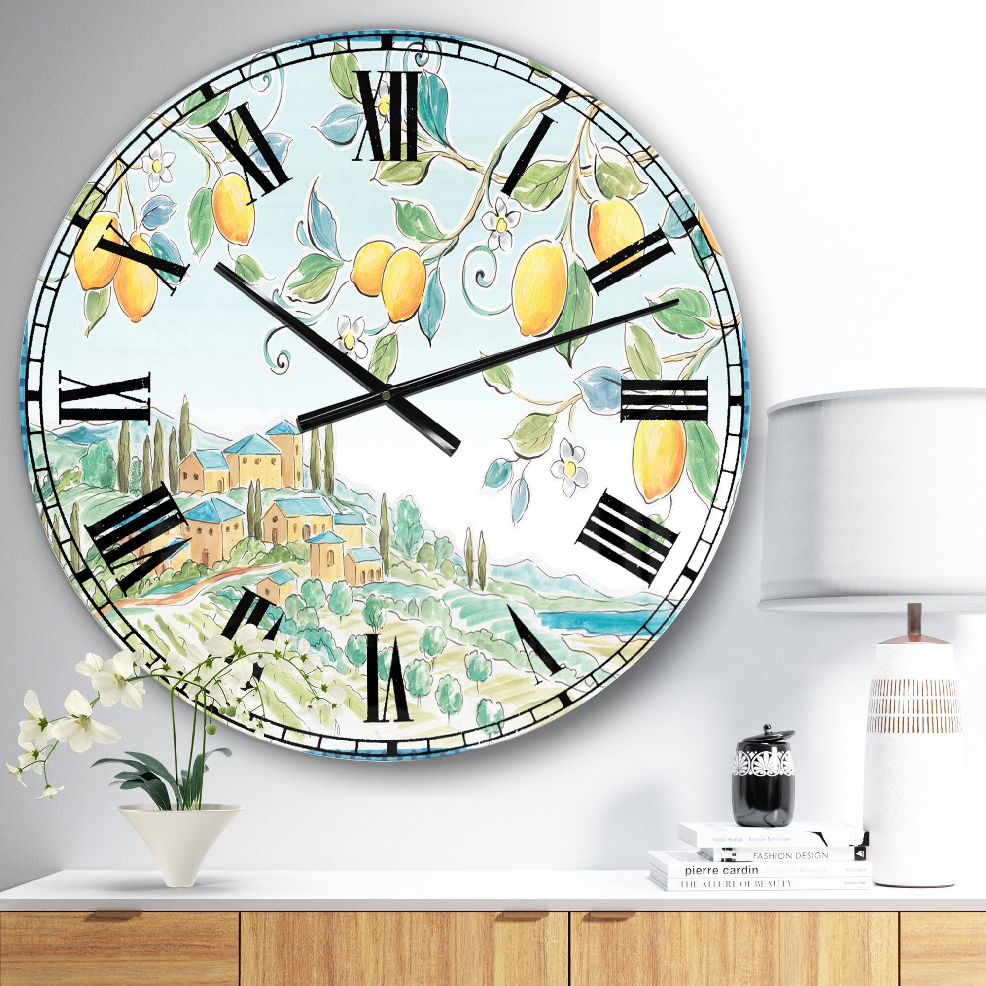 Designart 'Mediterranean Village Field I Farmhouse Wall Clock