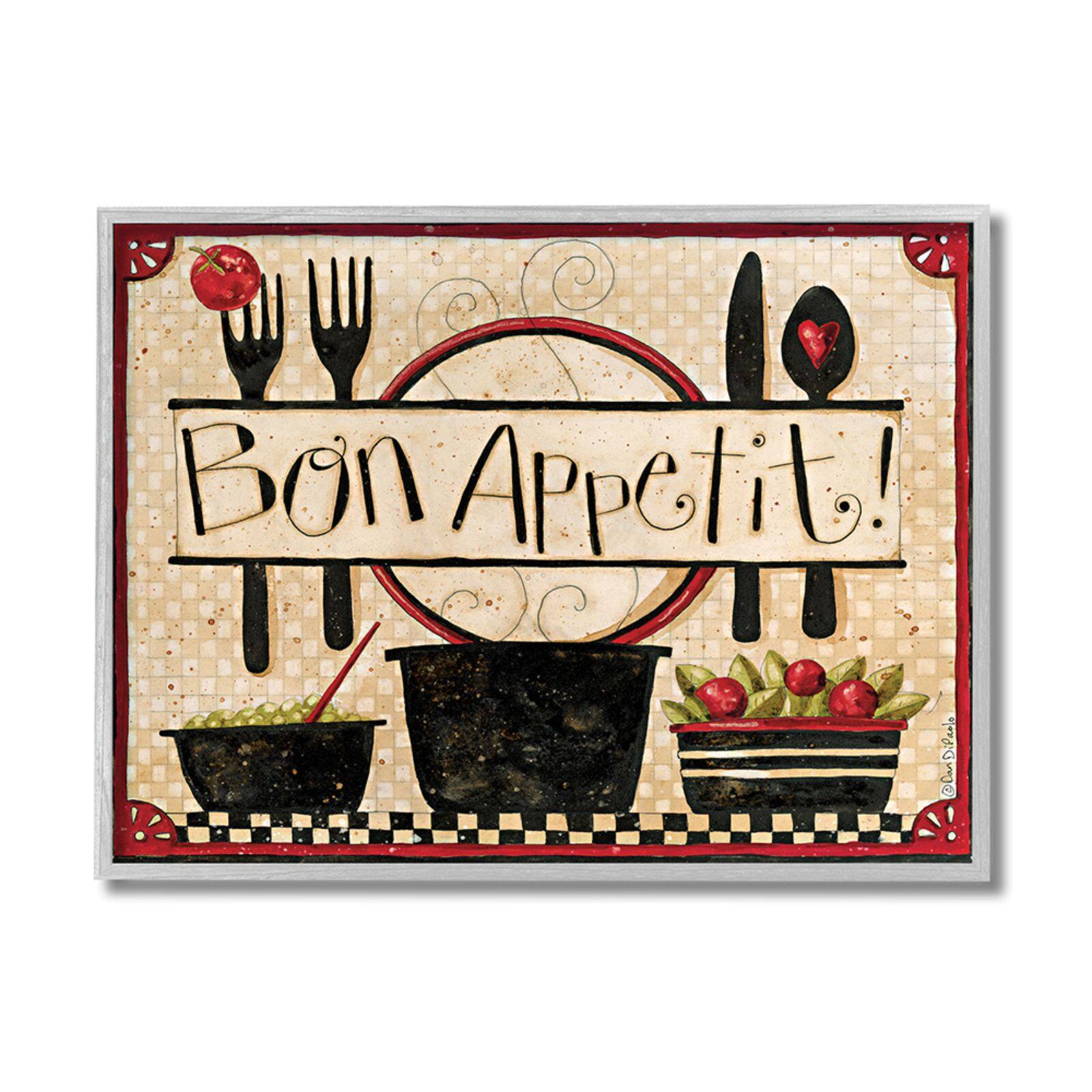 Stupell Industries Bon Appetit Vintage Kitchen Cooking Charm Gray Framed Wall Art