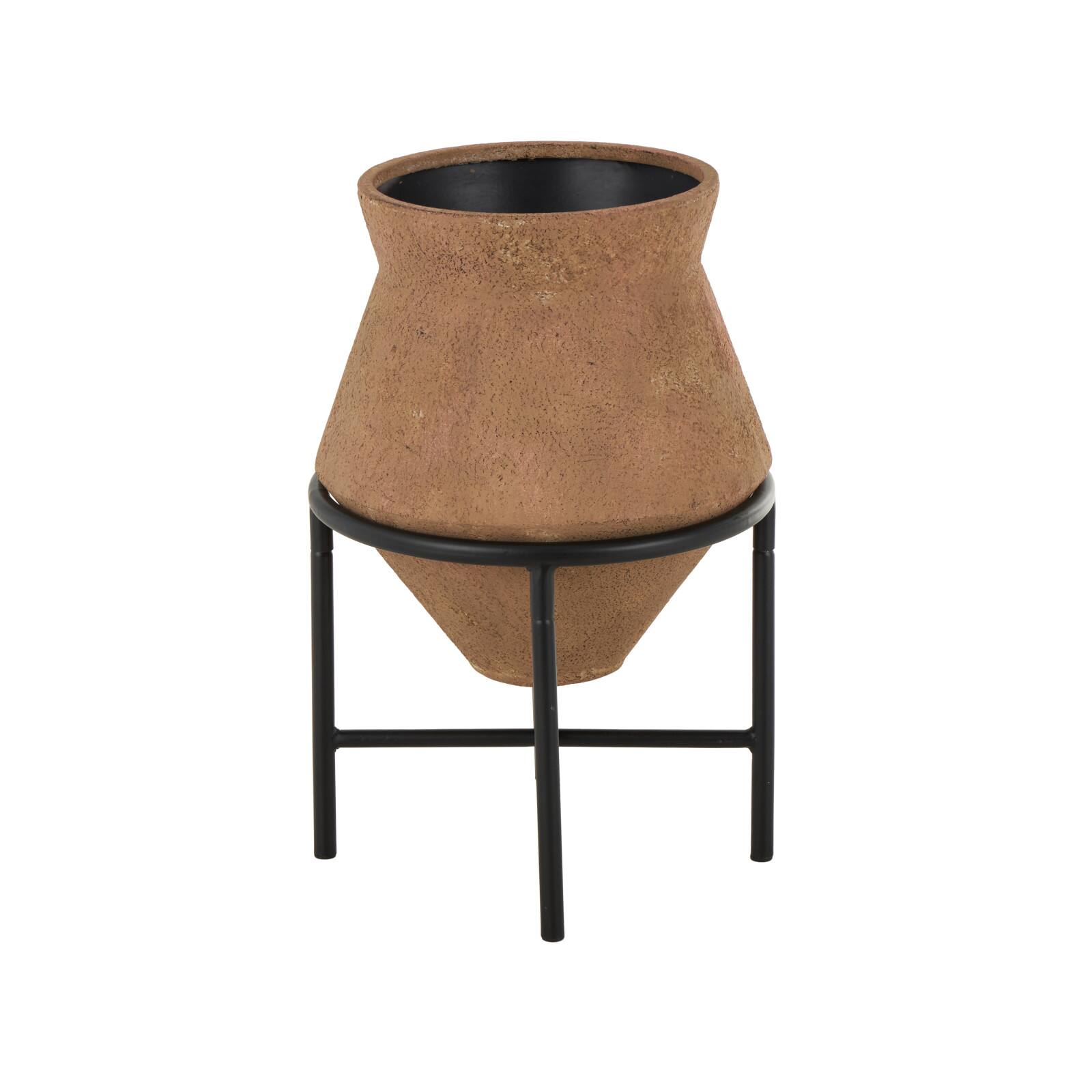 20&#x22; Brown Wide Metal Vase with Black Stand