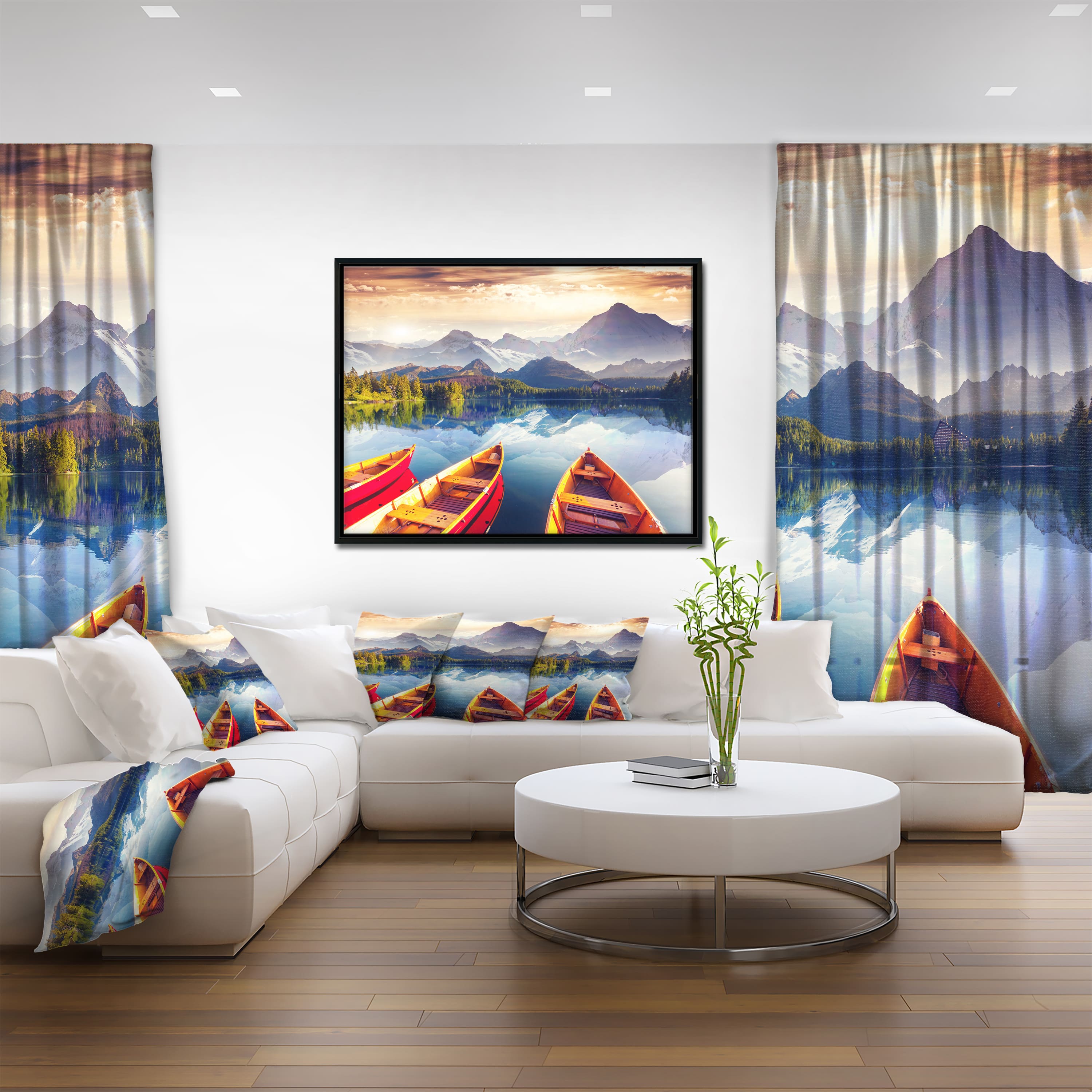 Designart - Boats Heading to Lake - Landscape Art Print Canvas in Black Frame