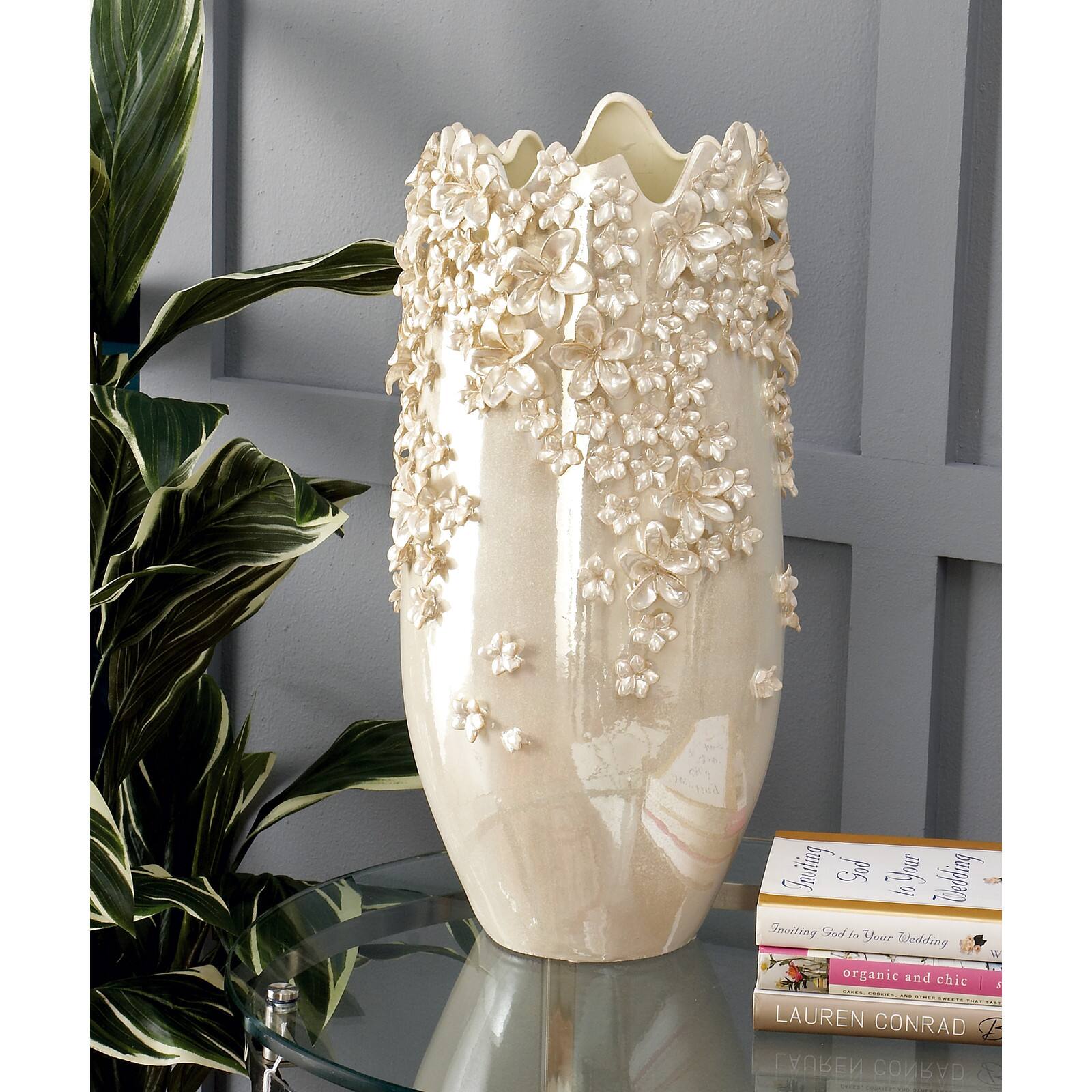 Cream Ceramic Farmhouse Vase, 16" x 9" x 9"