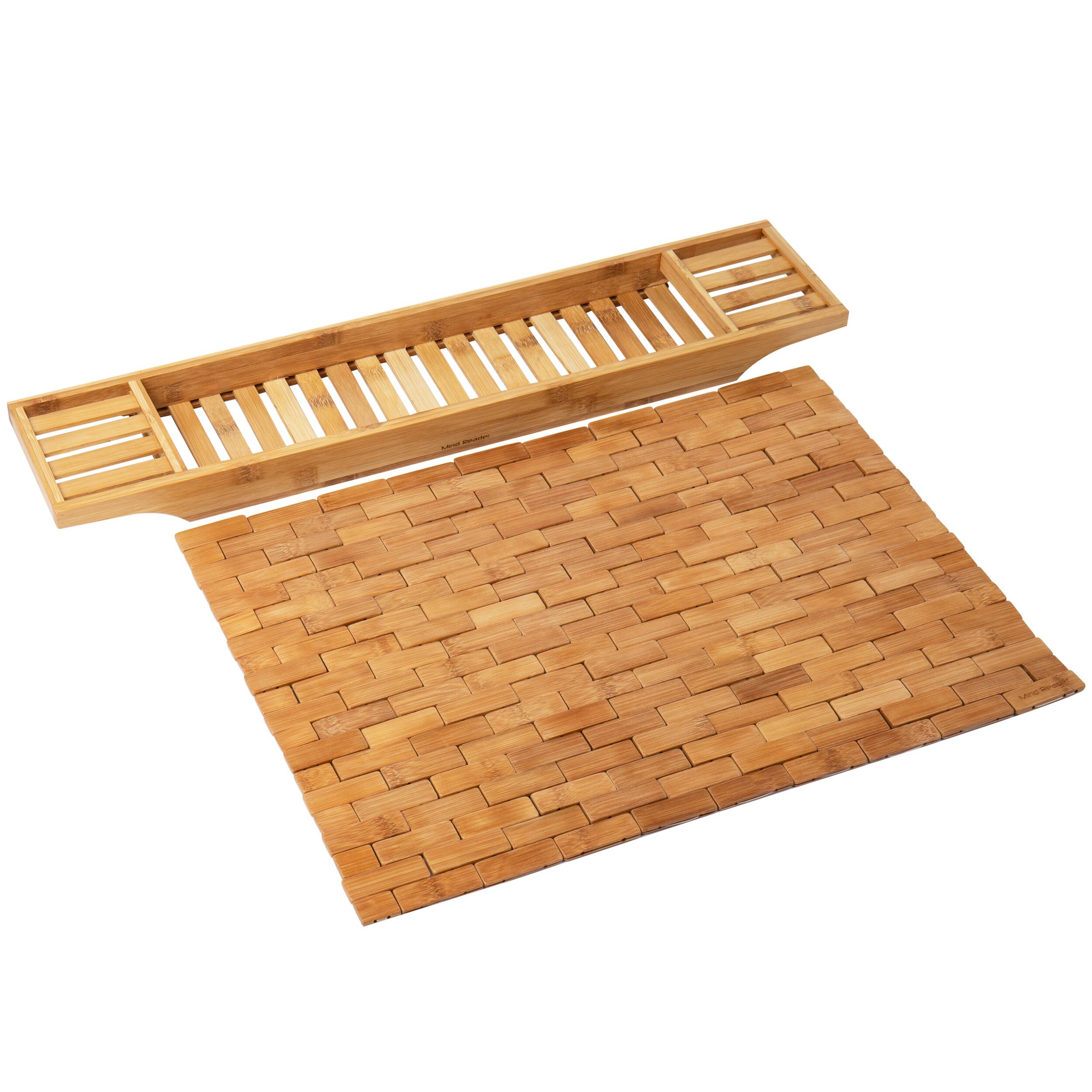 Mind Reader Bali Collection Luxury Bamboo Bath Caddy & Roll Up Mat Set