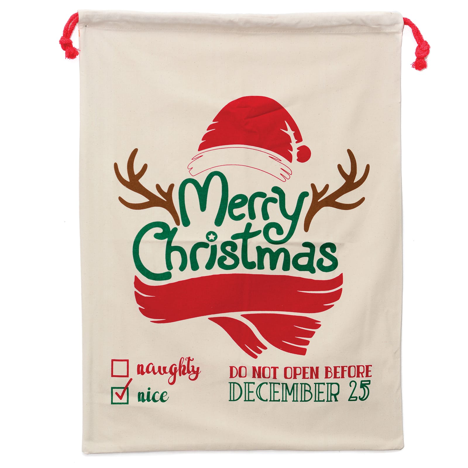 Personality Case&#x2122; 19&#x22; x 26&#x22; Red Scarf Cotton Christmas Drawstring Bag