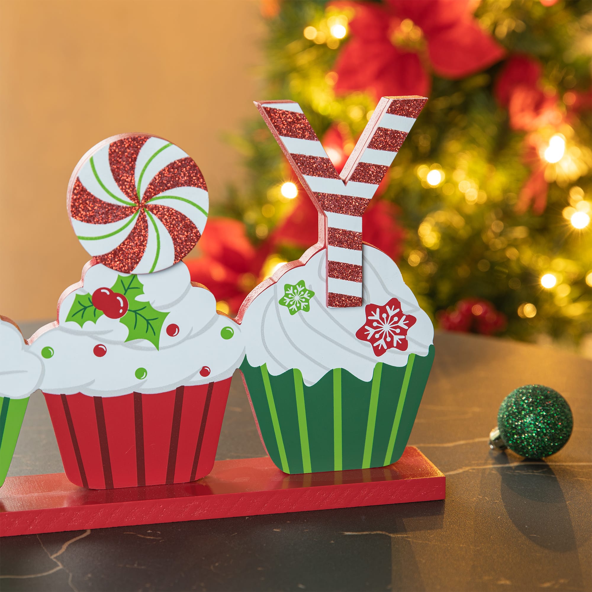 Glitzhome&#xAE; 12&#x22; Christmas Cupcake JOY Table D&#xE9;cor