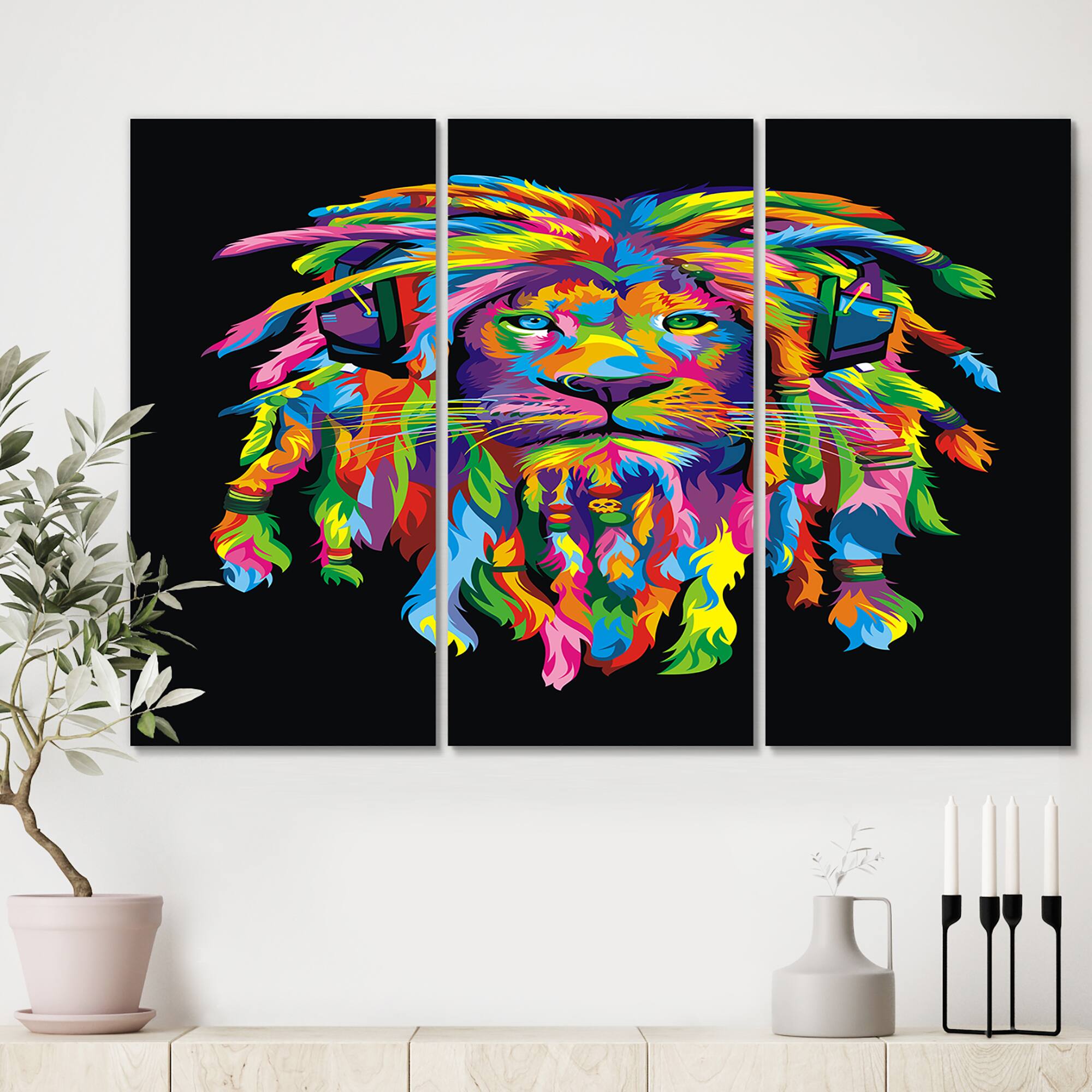 Designart - Lion Rasta - Modern Canvas Wall Art