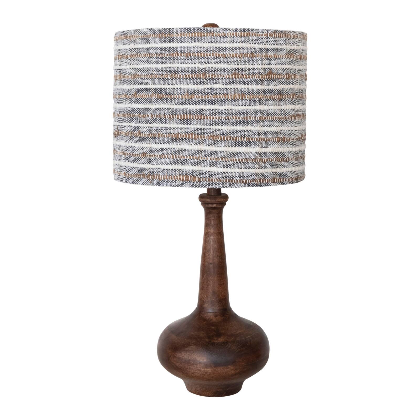 Hello Honey&#xAE; 28&#x22; Mango Wood Table Lamp with Woven Cotton and Linen Striped Shade