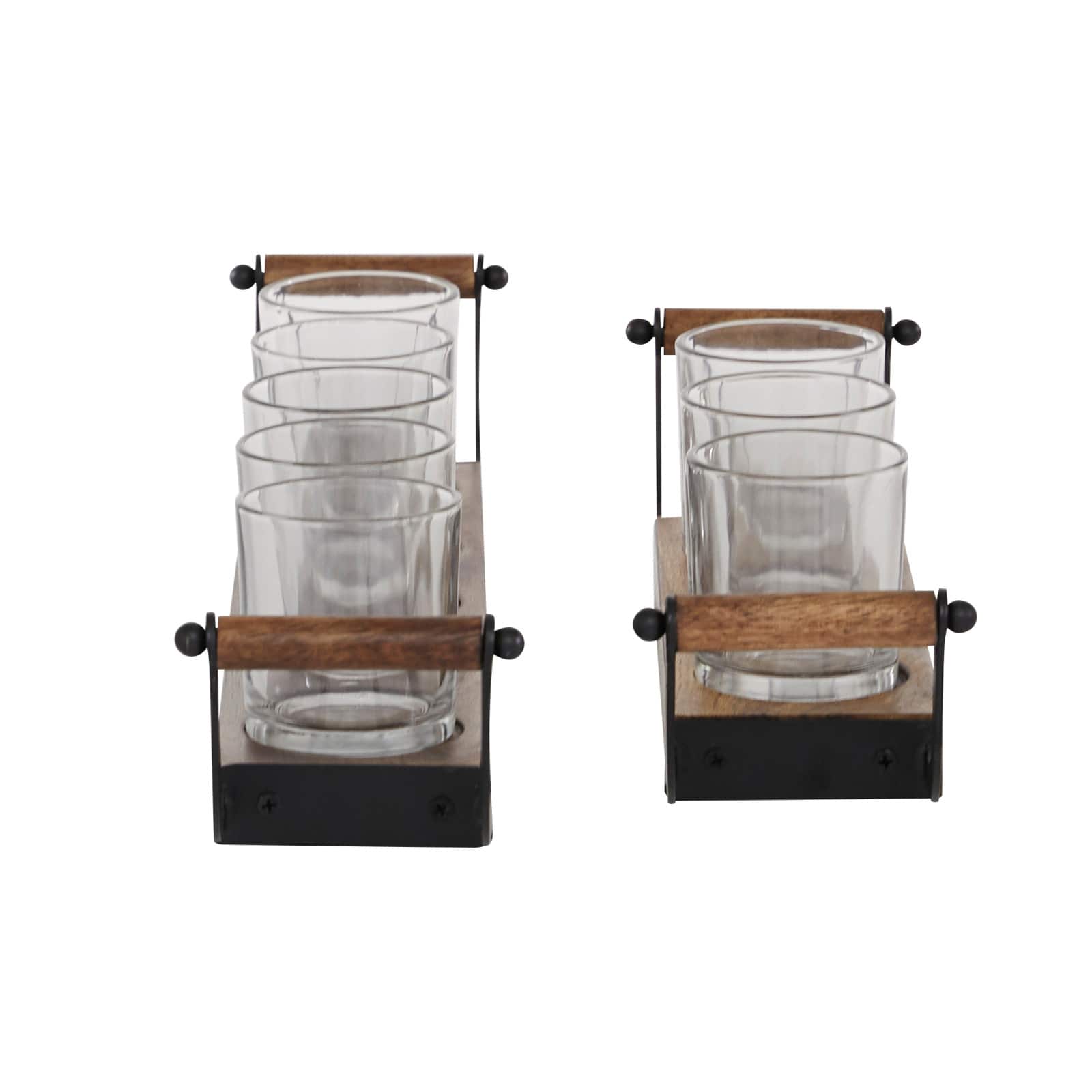 Set of 2 Brown Mango Wood Traditional Candle Holder, 17.5&#x22;, 24&#x22;
