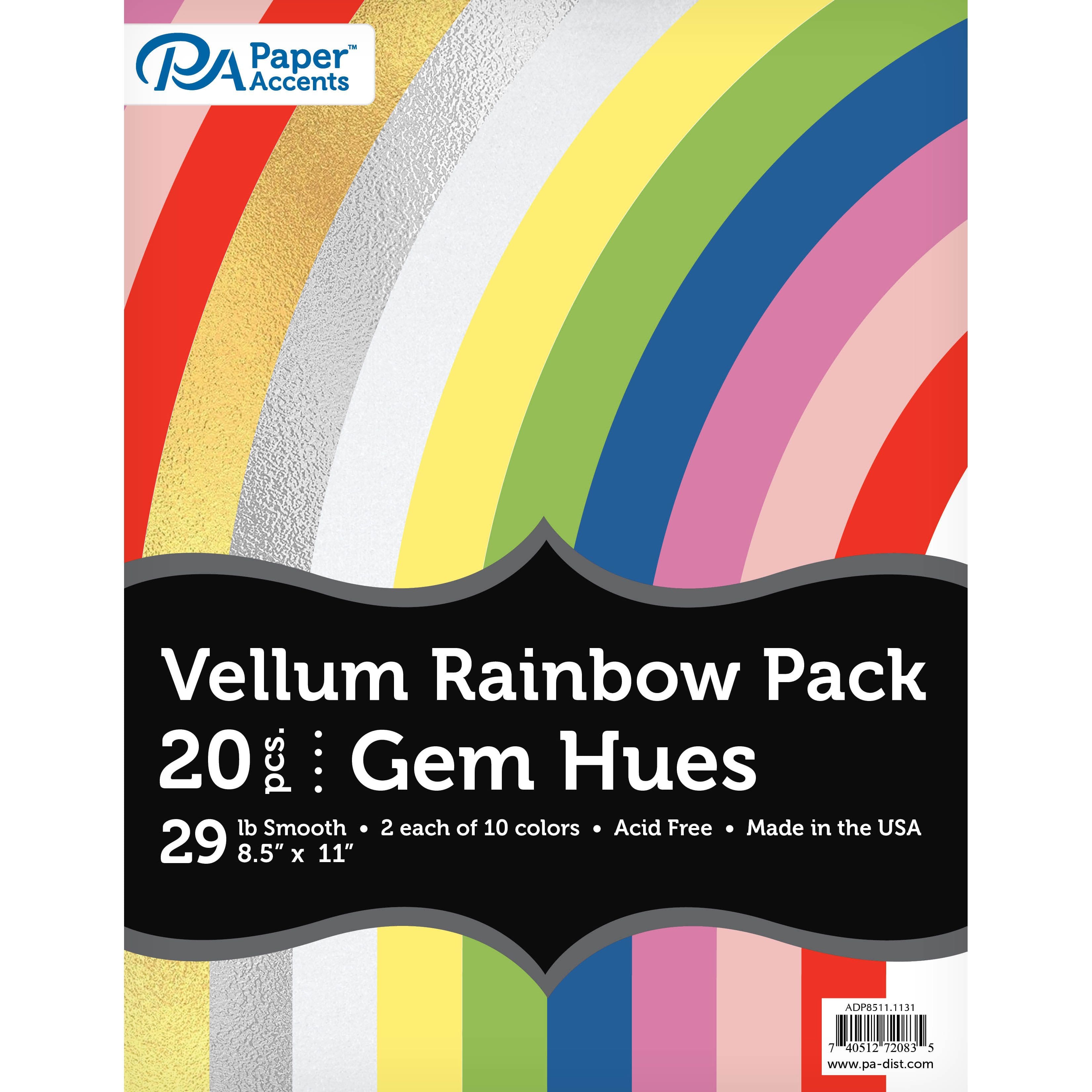 PA Paper&#x2122; Accents Rainbow Vellum Gem Hues 8.5&#x22; x 11&#x22; Paper Pack, 20 Sheets