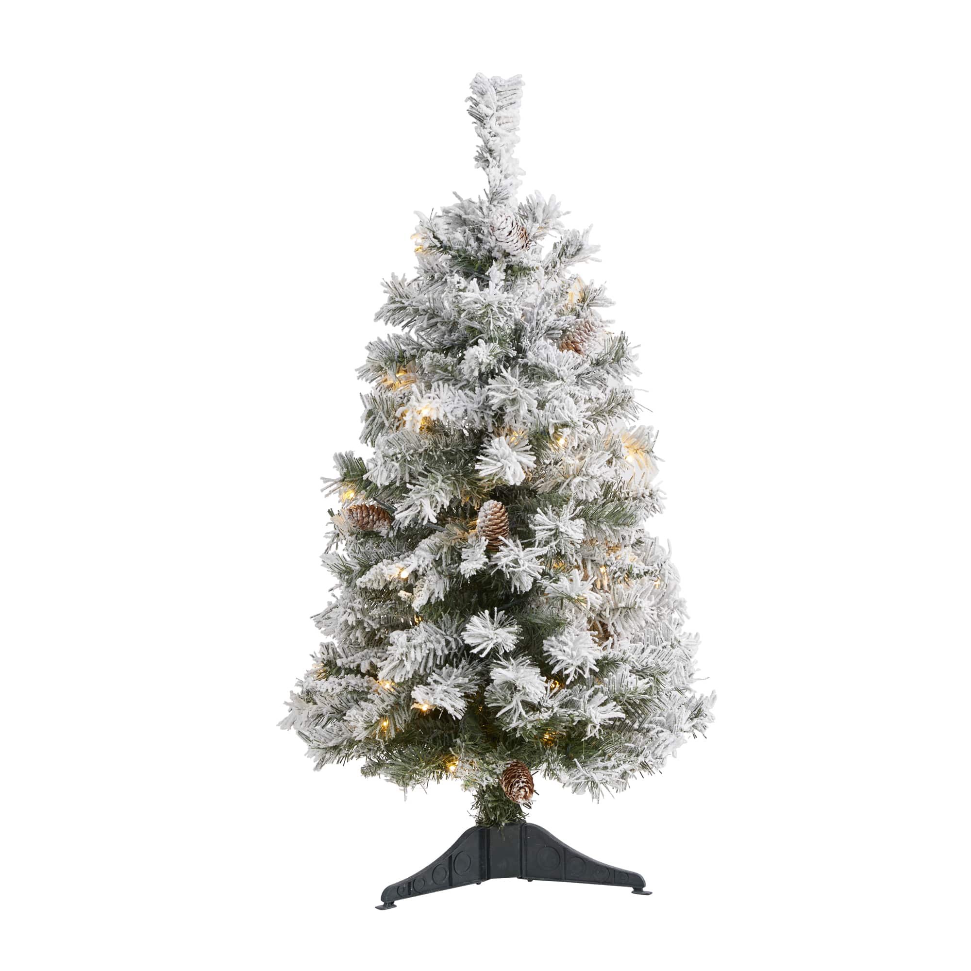 3ft. Pre-Lit Flocked White River Mountain Pine & Pinecones Artificial Christmas Tree with Clear LED Lights