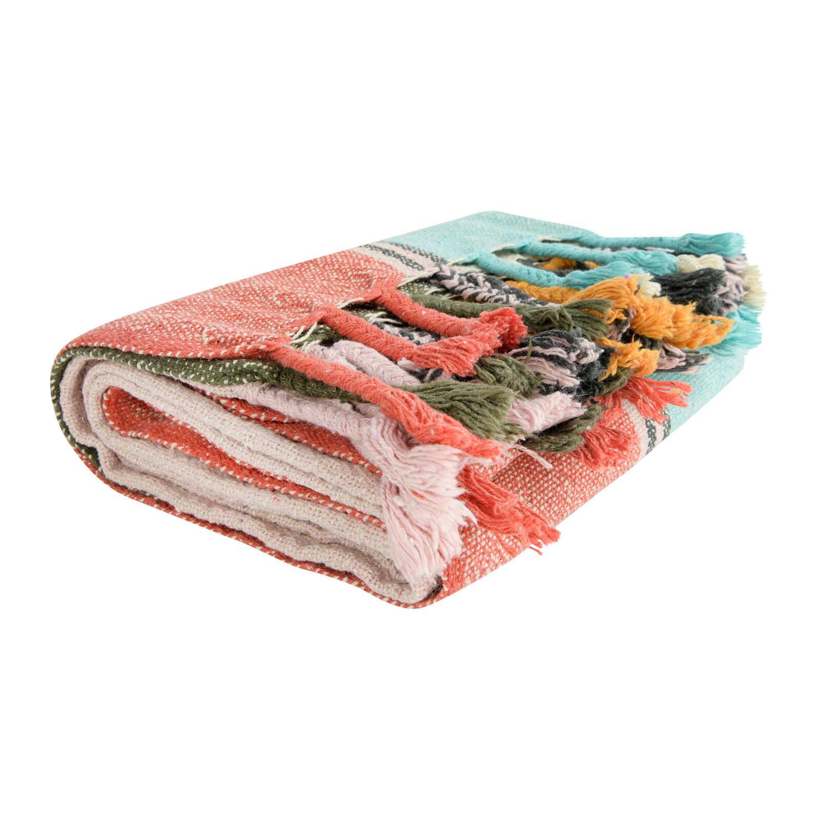Hello Honey® Multicolor Stripe Recycled Cotton Blend Throw Blanket with Braided Fringe