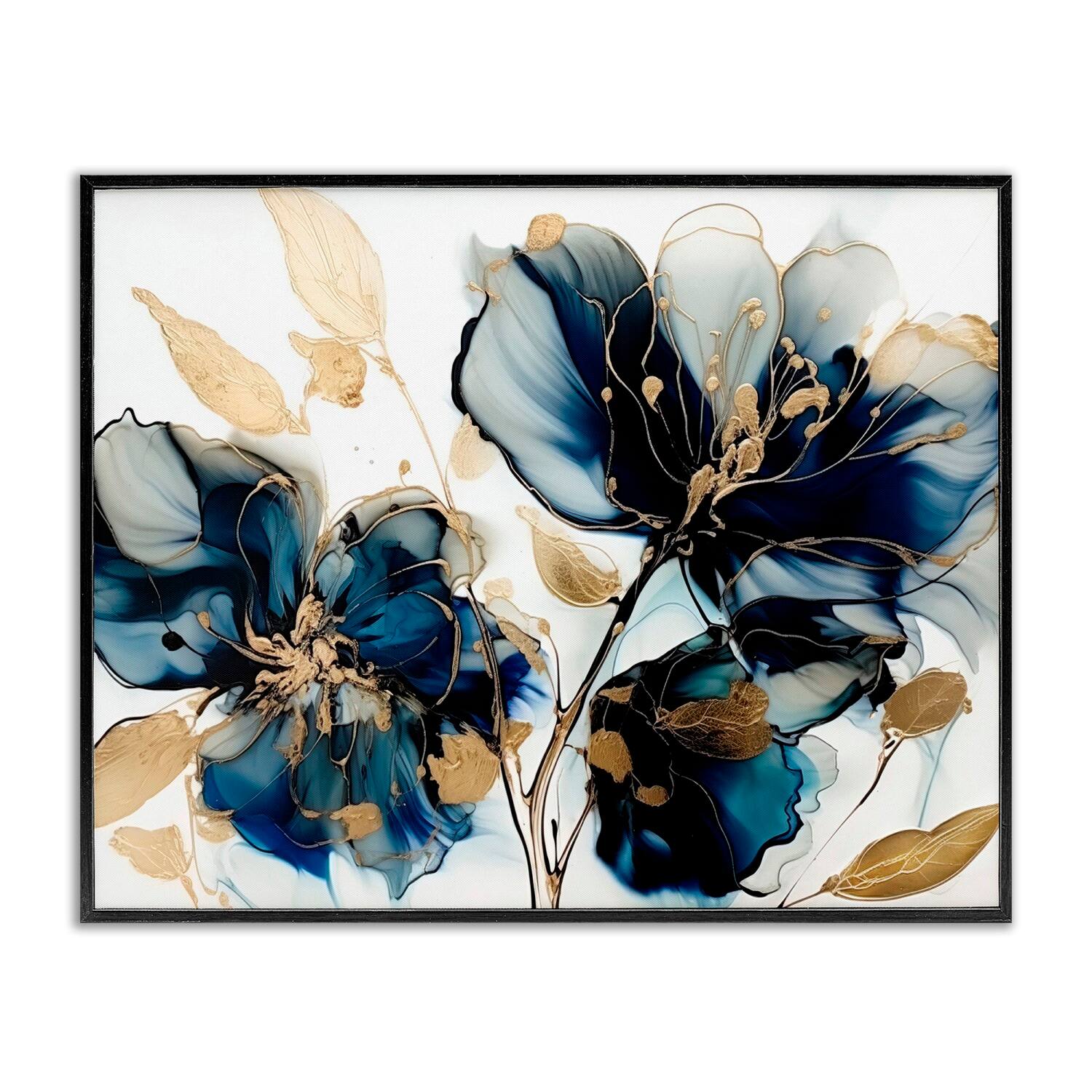Stupell Industries Blue Swirling Modern Flowers Framed Giclee Art