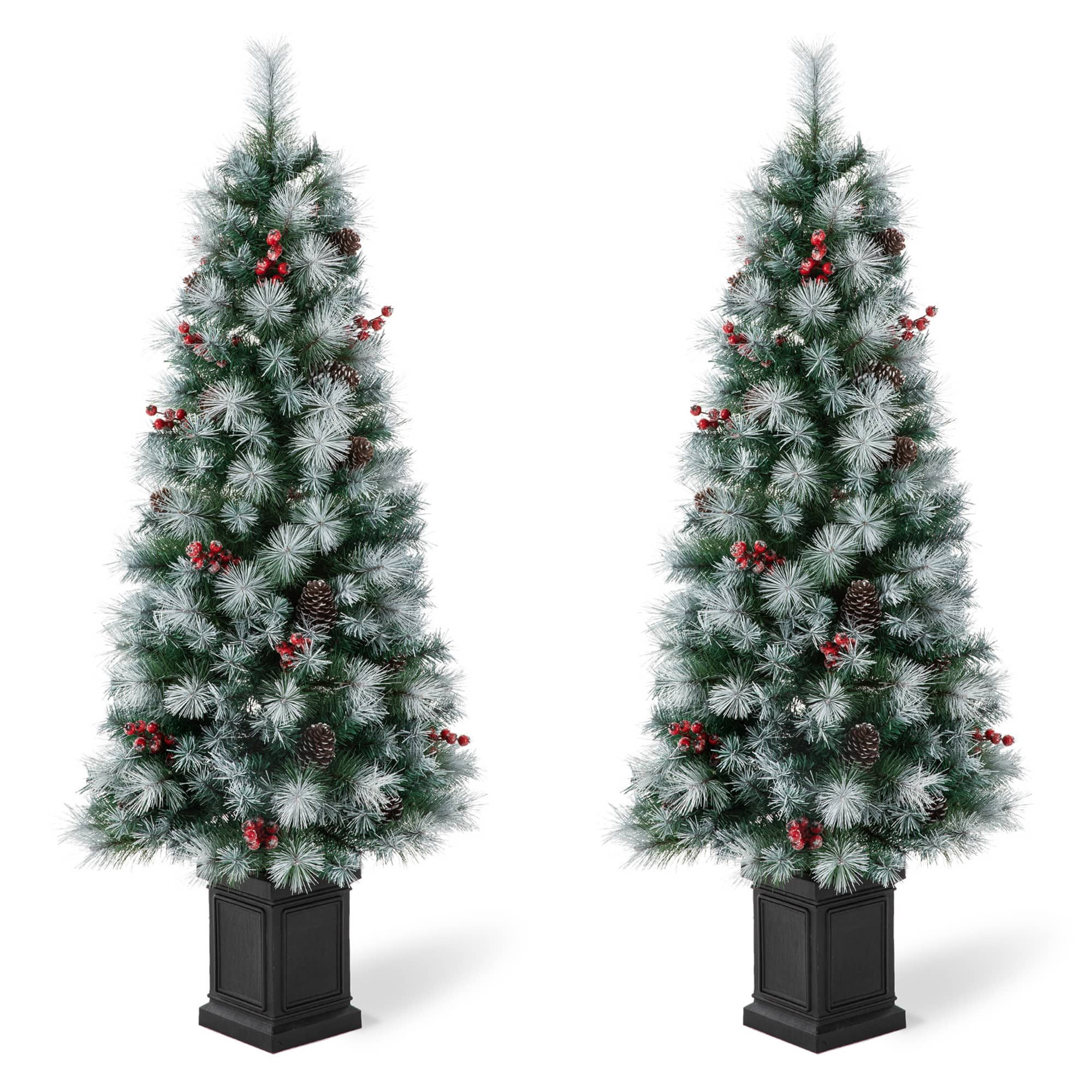 2 Pack 5ft. Pre-Lit Pine Artificial Christmas Porch Tree, Warm White LED Lights