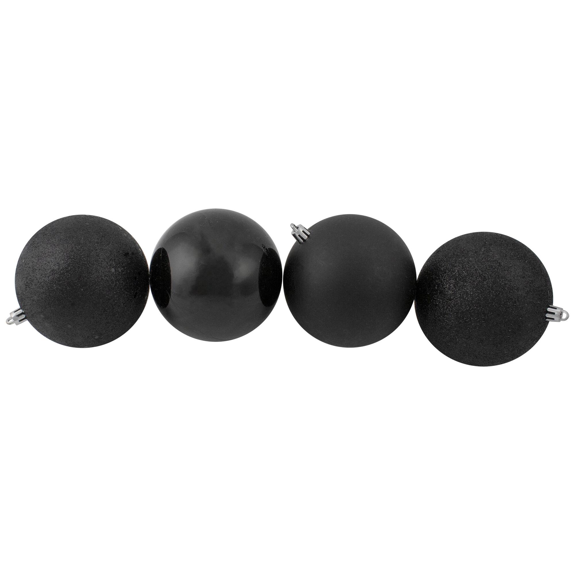 12ct. 4&#x22; 4-Finish Black Shatterproof Ball Ornaments