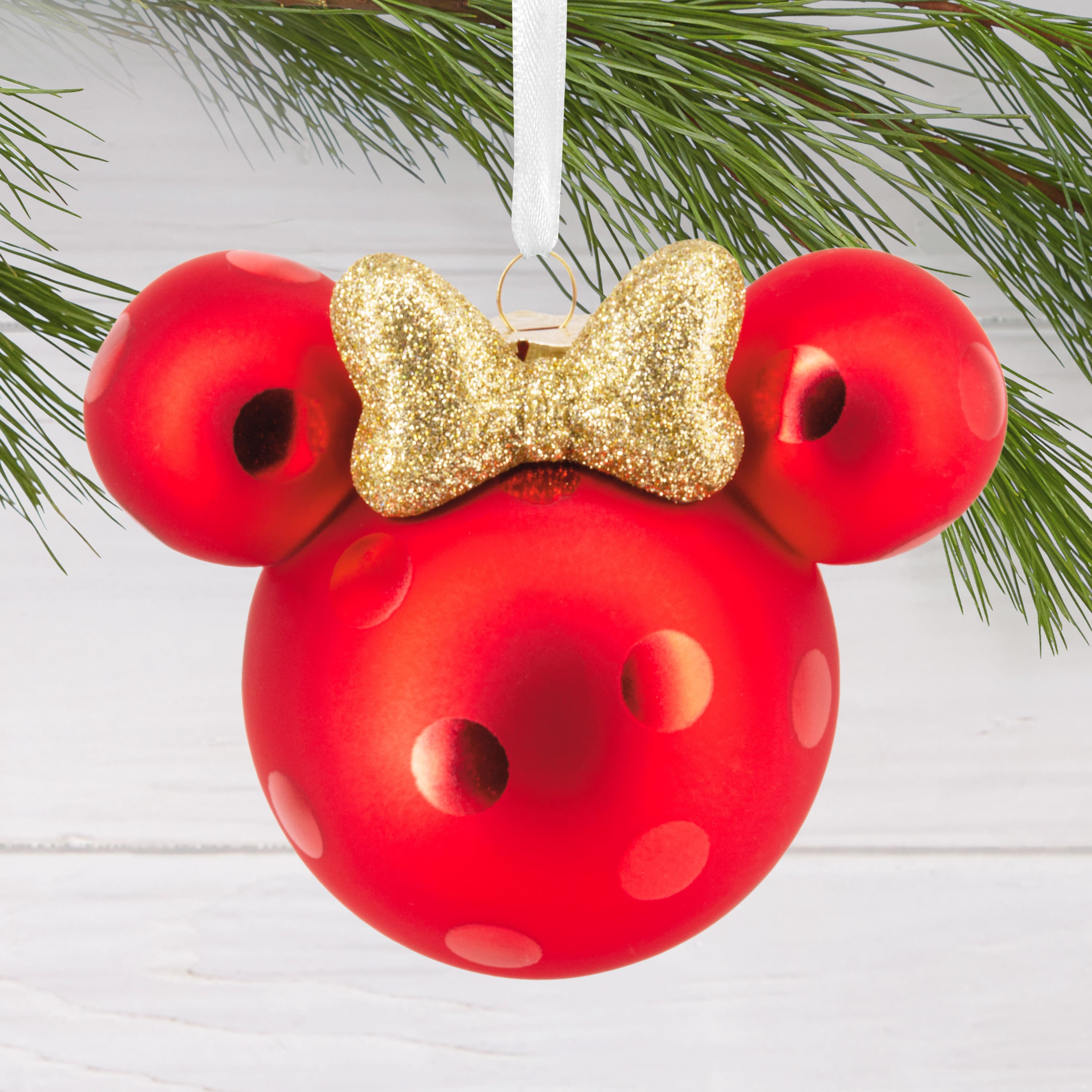 Disney&#xAE; 4.25&#x22; Minnie Mouse Ears Icon Glass Christmas Ornament